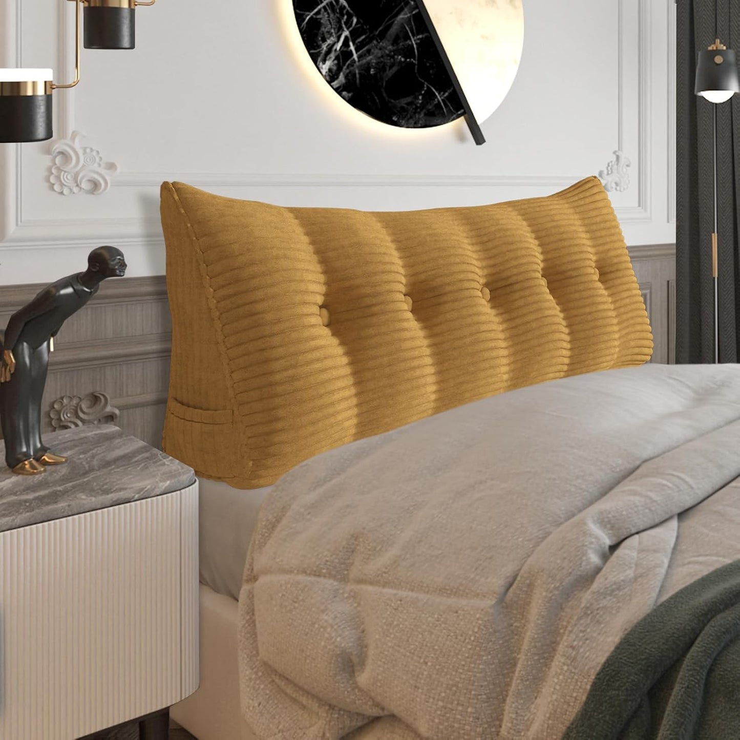 Fully Stuffed Thicken Headboard Pillow Twin Padded Headboard Soft and Firm Support Large Bolster Triangular Bed Wedge Pillow Backrest Positioning Bed Rest Reading Pillows for Bed Corduroy Black