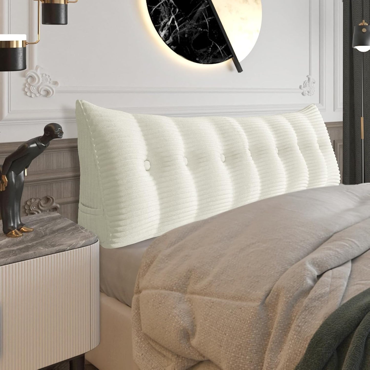 Fully Stuffed Thicken Headboard Pillow Twin Padded Headboard Soft and Firm Support Large Bolster Triangular Bed Wedge Pillow Backrest Positioning Bed Rest Reading Pillows for Bed Corduroy Black