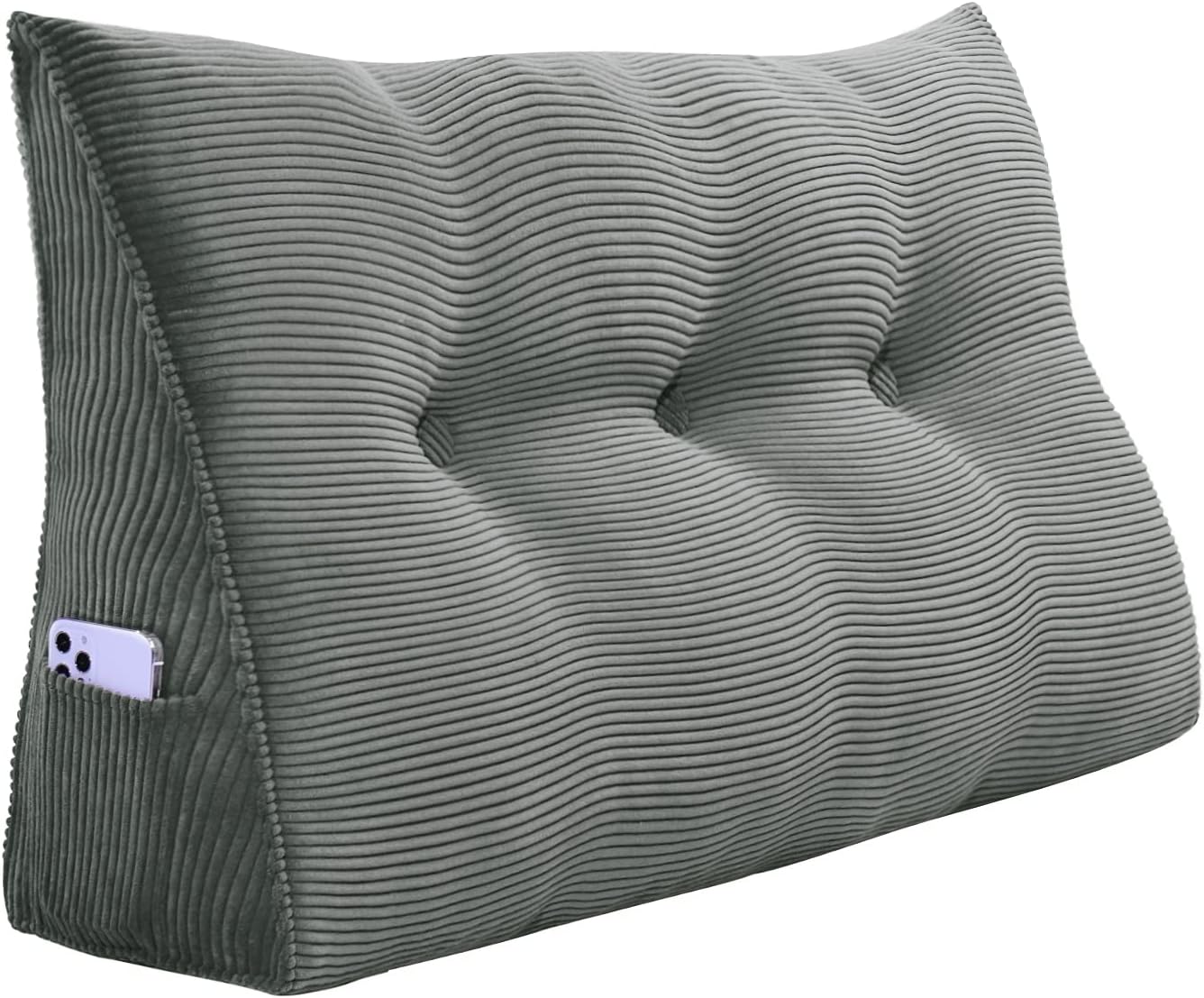Fully Stuffed Thicken Headboard Pillow Twin Padded Headboard Soft and Firm Support Large Bolster Triangular Bed Wedge Pillow Backrest Positioning Bed Rest Reading Pillows for Bed Corduroy Black