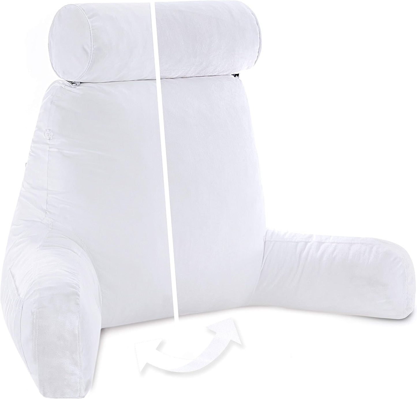 Husband Pillow Black, Original Reading Pillow in Bed Rest Chair, Shredded Memory Foam Large Lounge Cushion Adult Backrest with Arms, Comfy Back Support for Sit Sitting Up, Washable/Removable Cover