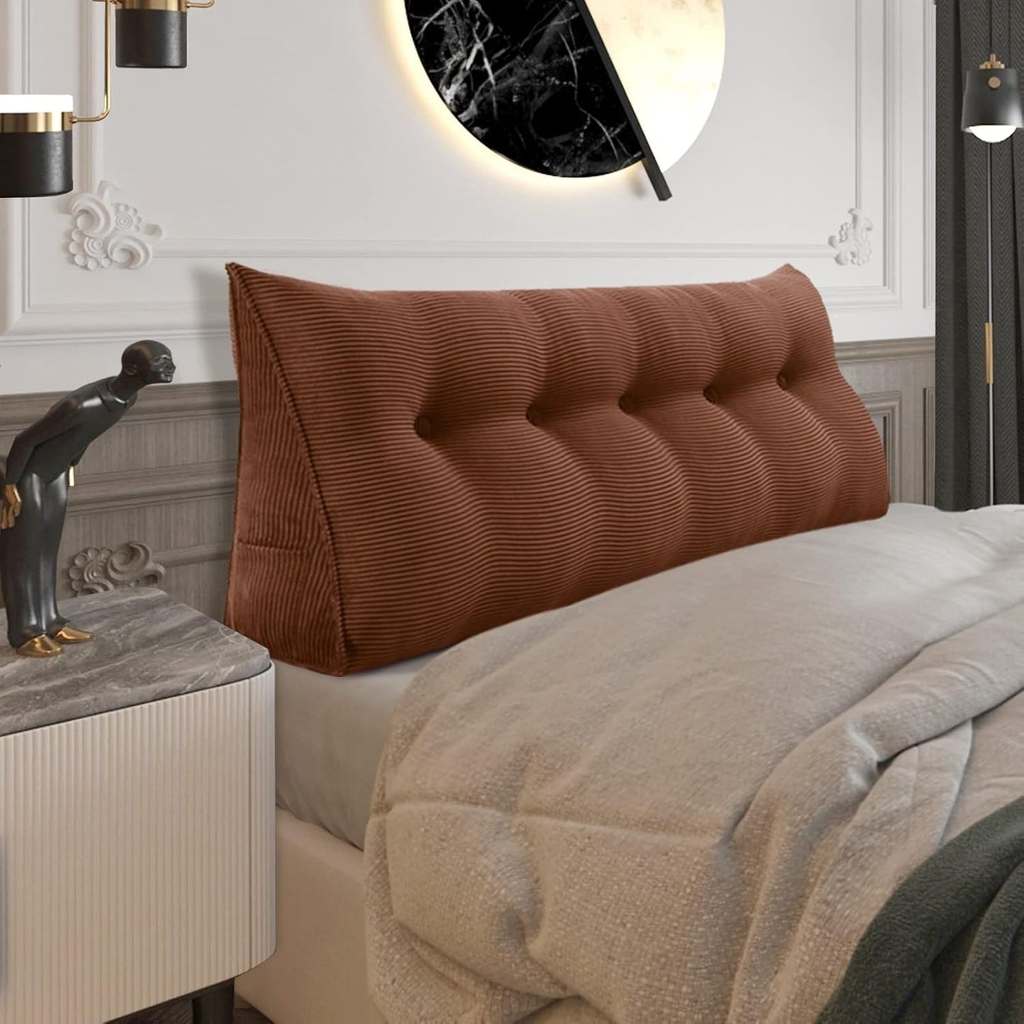 Fully Stuffed Thicken Headboard Pillow Twin Padded Headboard Soft and Firm Support Large Bolster Triangular Bed Wedge Pillow Backrest Positioning Bed Rest Reading Pillows for Bed Corduroy Black