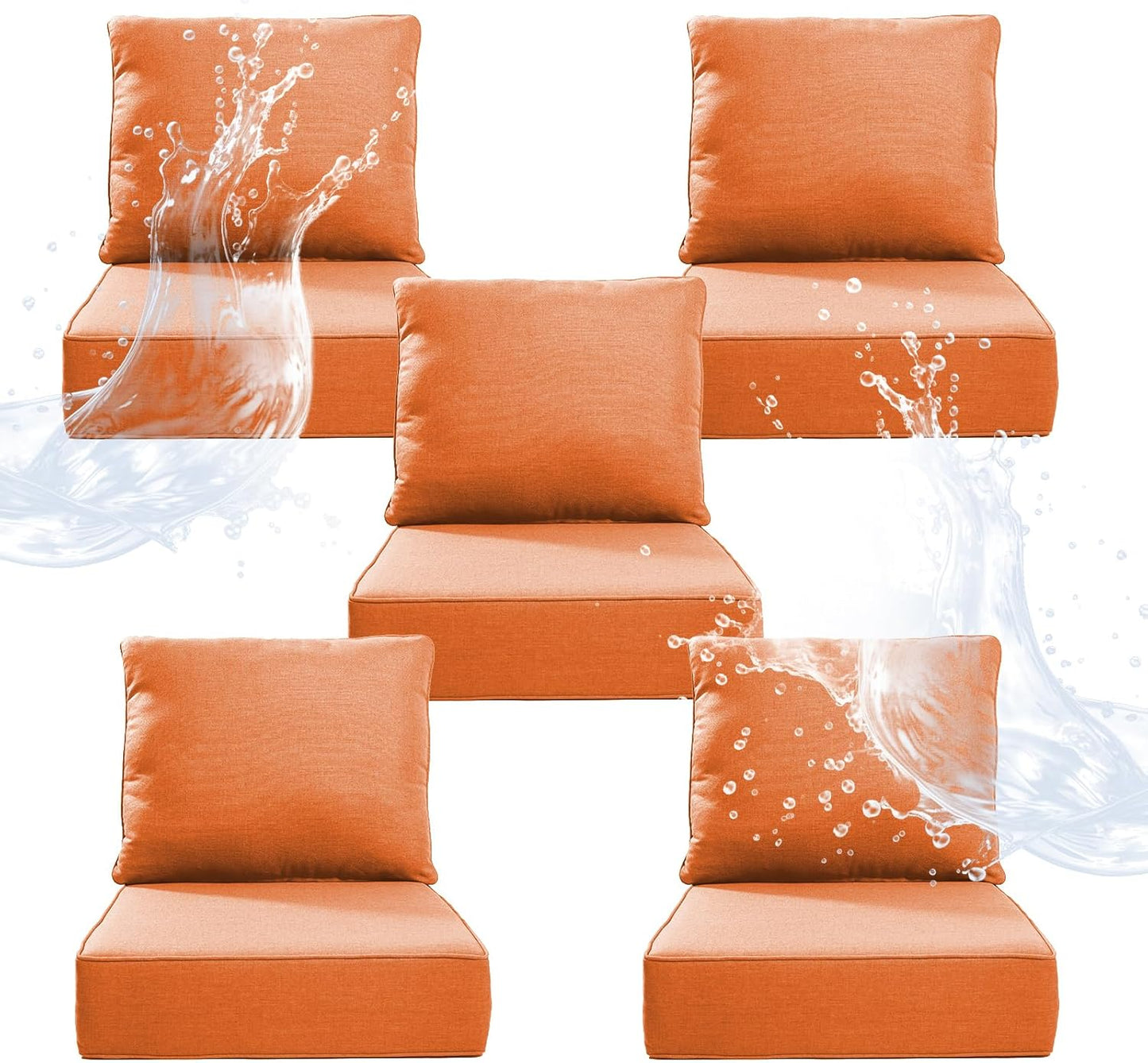 6" Thicker Outdoor Chair Cushion 3 Sets - 24" *24" *6" Waterproof Patio Furniture Cushions with Removable Cover, 28D High Density Sponge Filling Thicken Outdoor Patio Cushions - Beige