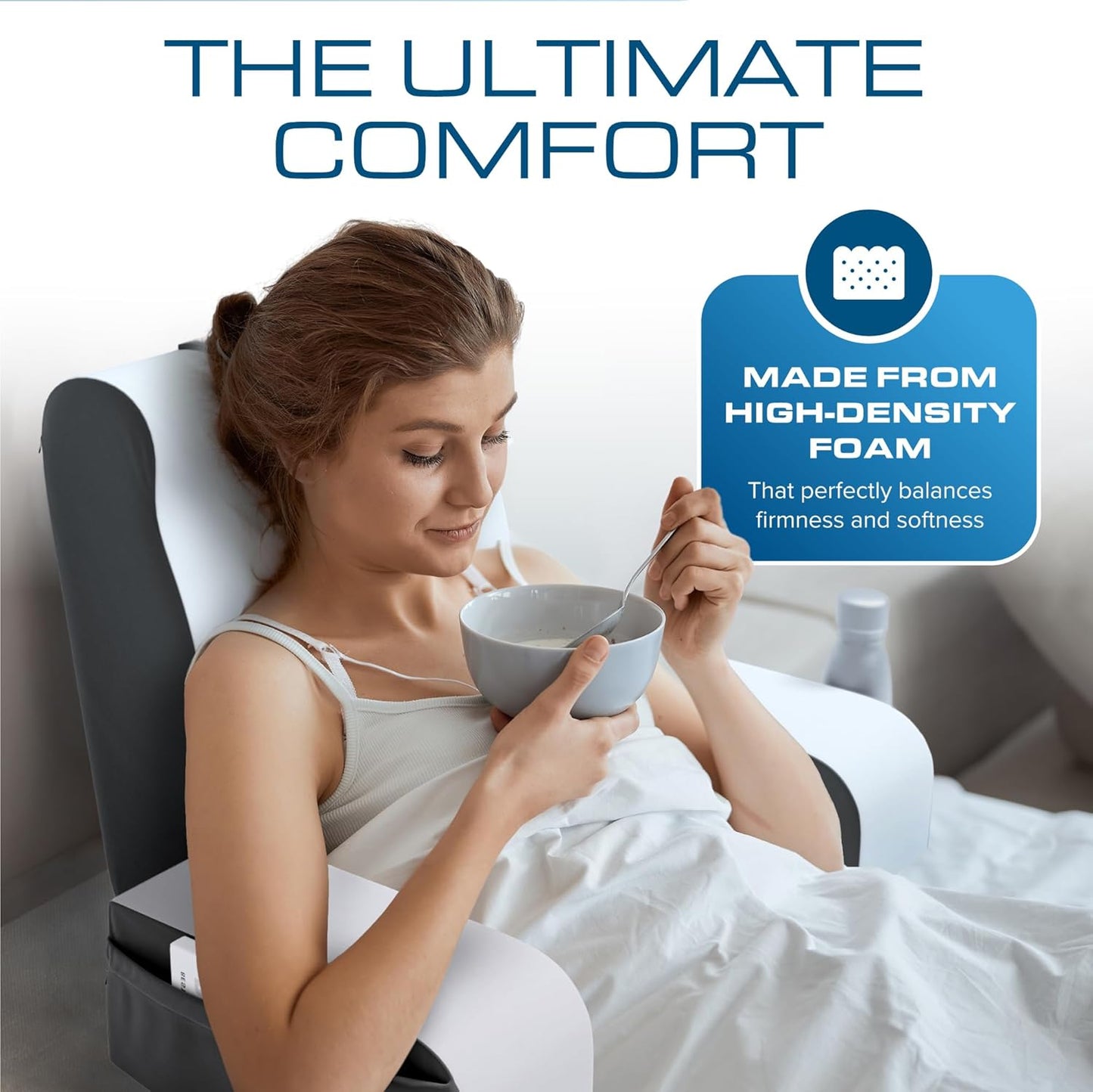 Kӧlbs Reading Wedge Pillow Chic Gray and White Jacquard Cover Back Pillow for Bed Sitting Up, Cushion with Arms for TV Book Gaming Dorm Rooms, Backrest