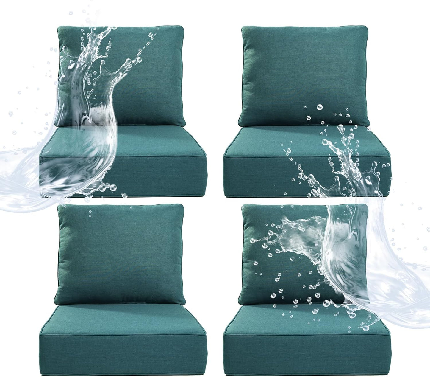 6" Thicker Outdoor Chair Cushion 3 Sets - 24" *24" *6" Waterproof Patio Furniture Cushions with Removable Cover, 28D High Density Sponge Filling Thicken Outdoor Patio Cushions - Beige