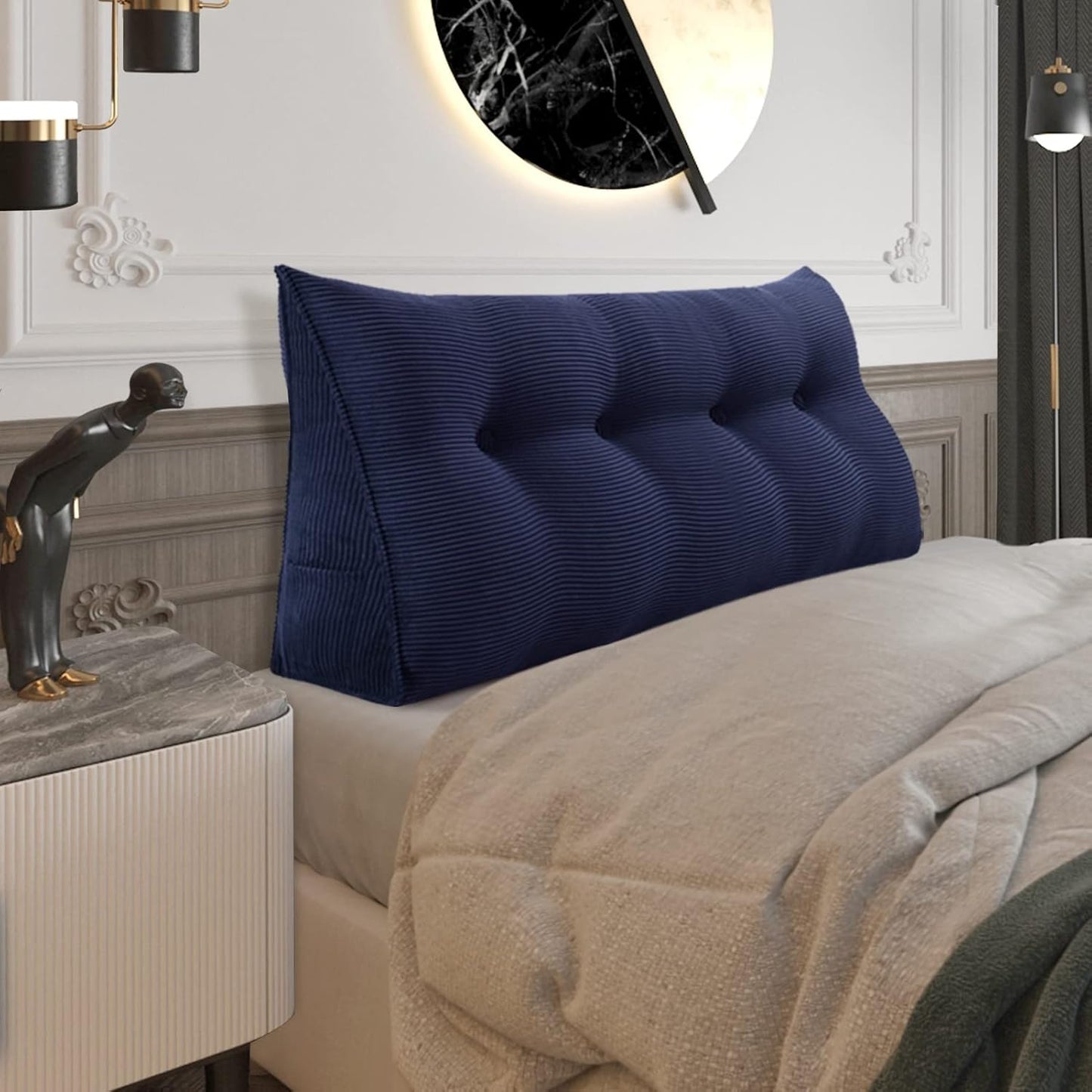Fully Stuffed Thicken Headboard Pillow Twin Padded Headboard Soft and Firm Support Large Bolster Triangular Bed Wedge Pillow Backrest Positioning Bed Rest Reading Pillows for Bed Corduroy Black