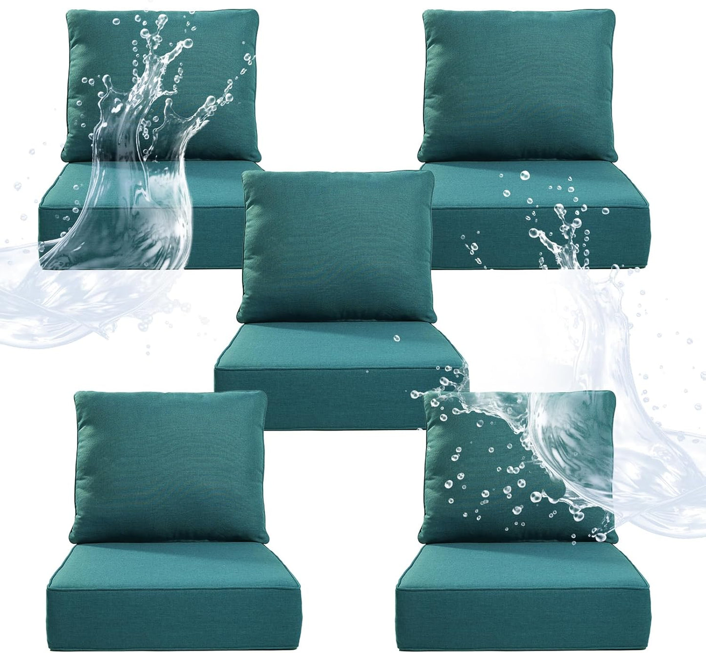 6" Thicker Outdoor Chair Cushion 3 Sets - 24" *24" *6" Waterproof Patio Furniture Cushions with Removable Cover, 28D High Density Sponge Filling Thicken Outdoor Patio Cushions - Beige