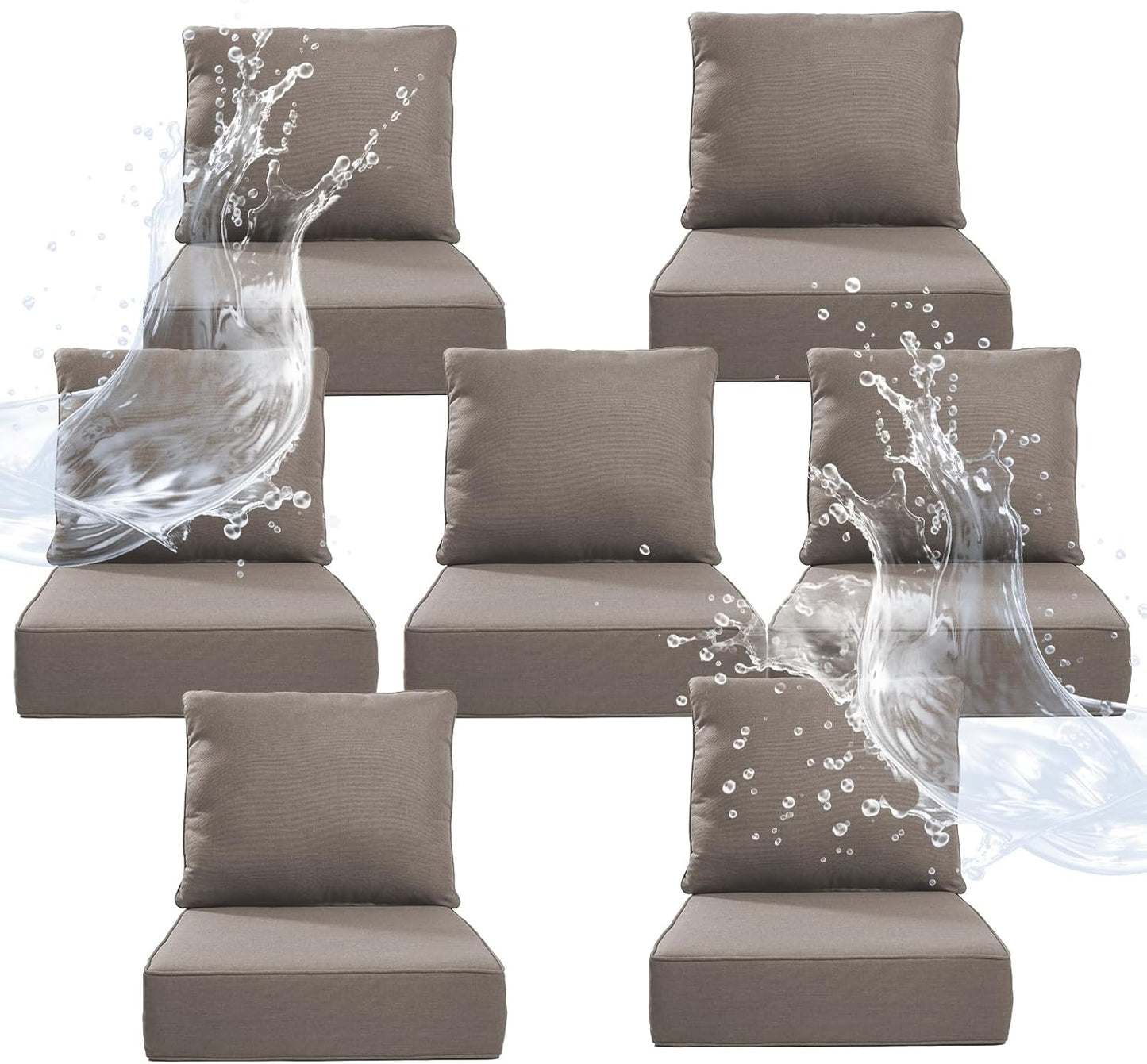 6" Thicker Outdoor Chair Cushion 3 Sets - 24" *24" *6" Waterproof Patio Furniture Cushions with Removable Cover, 28D High Density Sponge Filling Thicken Outdoor Patio Cushions - Beige