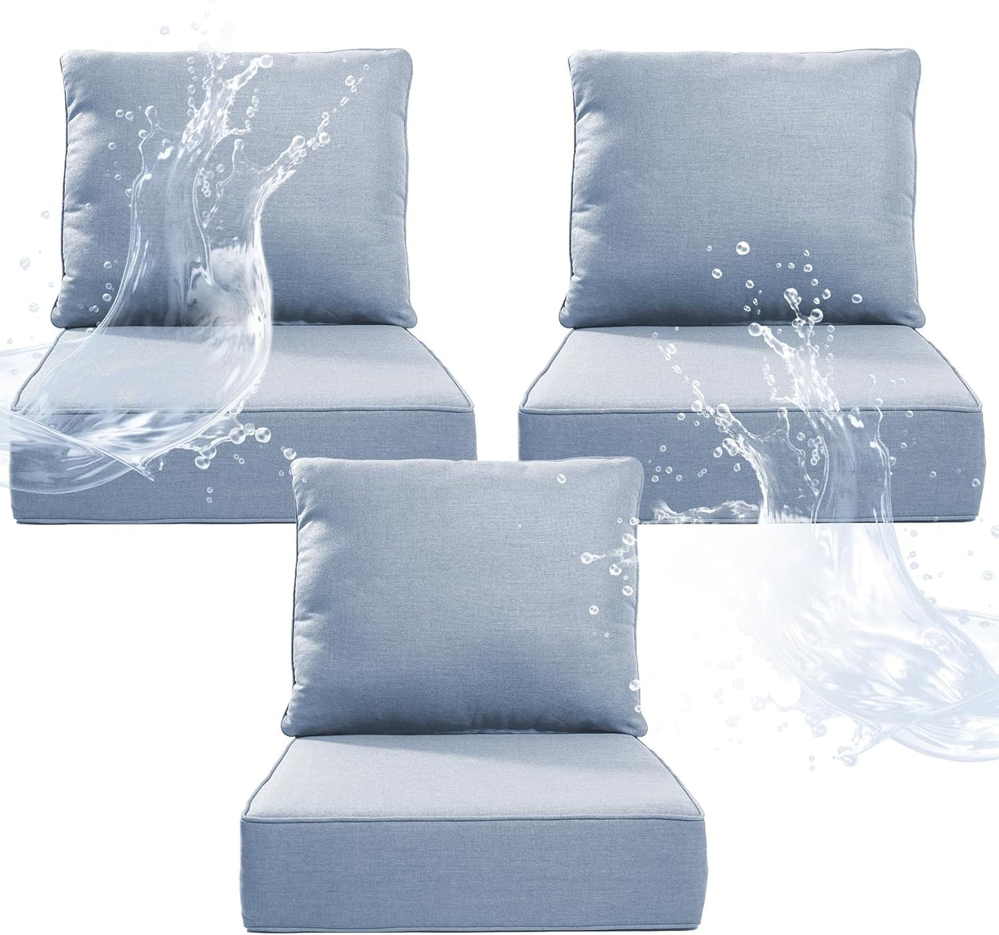 6" Thicker Outdoor Chair Cushion 3 Sets - 24" *24" *6" Waterproof Patio Furniture Cushions with Removable Cover, 28D High Density Sponge Filling Thicken Outdoor Patio Cushions - Beige