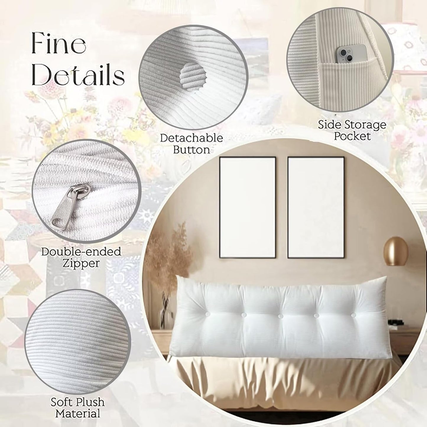Large Bed Wedge Headboard Pillow Twin College Dorm Reading Pillow White Back Support Corduroy Triangular Lumbar Pillow Body Positioning Bed Pillow for Day Bed Bunk Bed