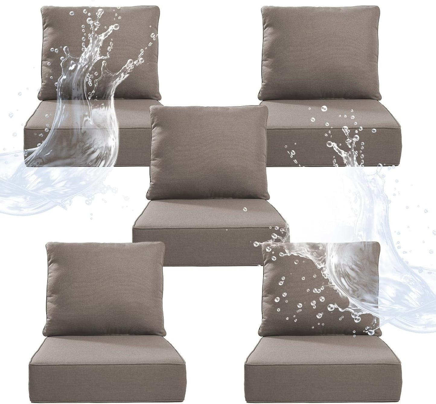 6" Thicker Outdoor Chair Cushion 3 Sets - 24" *24" *6" Waterproof Patio Furniture Cushions with Removable Cover, 28D High Density Sponge Filling Thicken Outdoor Patio Cushions - Beige