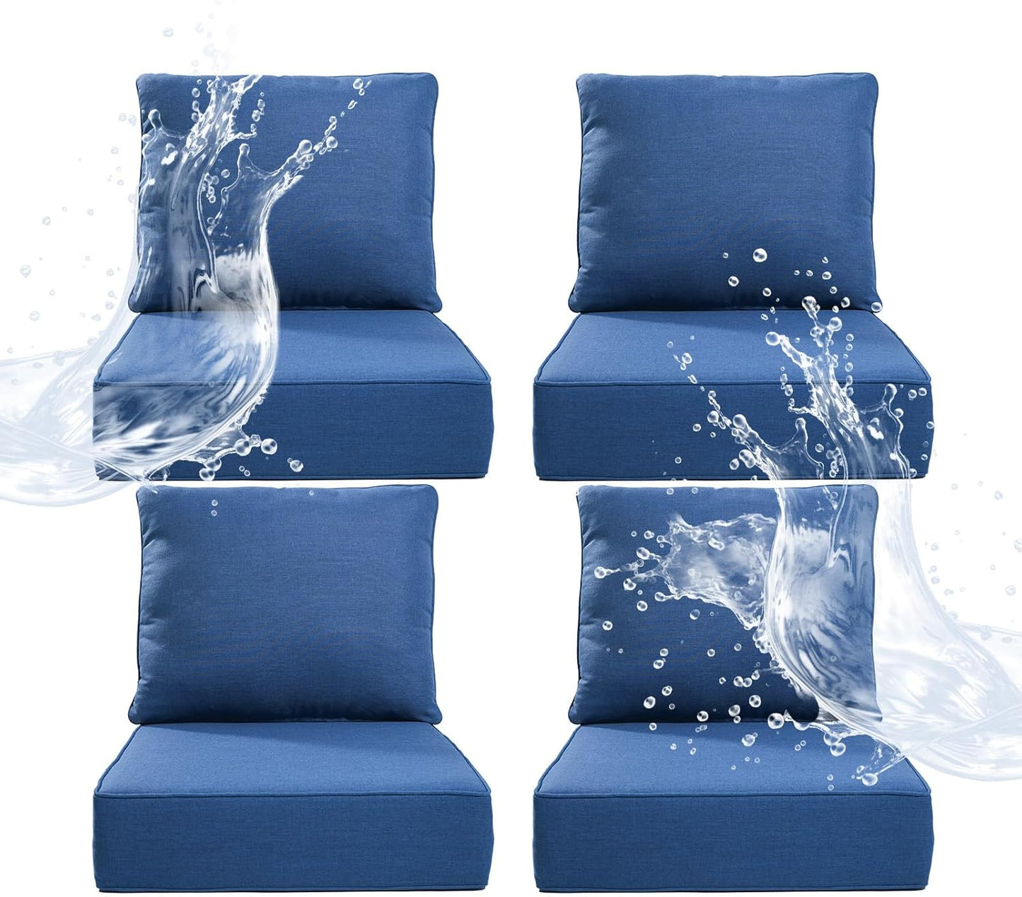 6" Thicker Outdoor Chair Cushion 3 Sets - 24" *24" *6" Waterproof Patio Furniture Cushions with Removable Cover, 28D High Density Sponge Filling Thicken Outdoor Patio Cushions - Beige