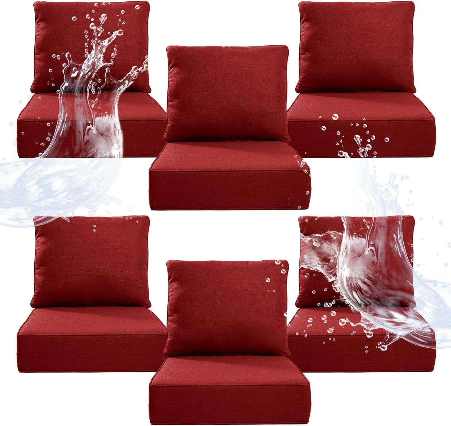 6" Thicker Outdoor Chair Cushion 3 Sets - 24" *24" *6" Waterproof Patio Furniture Cushions with Removable Cover, 28D High Density Sponge Filling Thicken Outdoor Patio Cushions - Beige