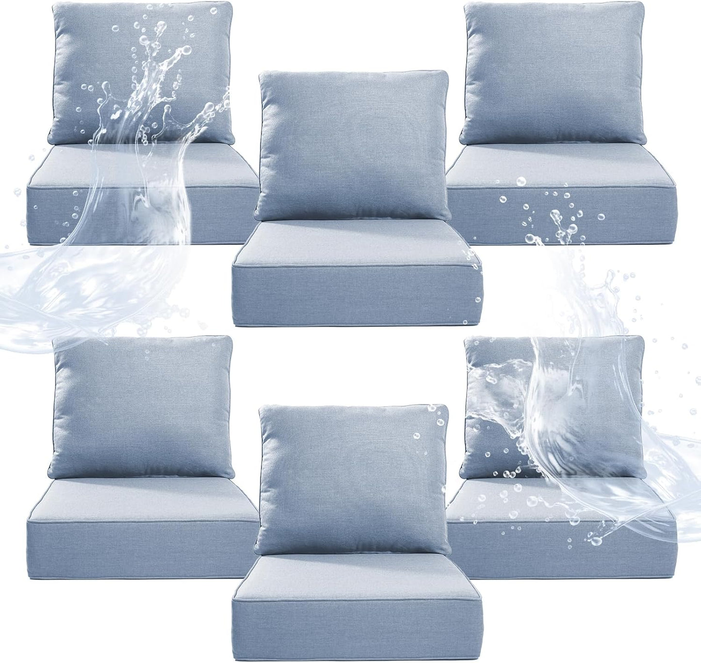 6" Thicker Outdoor Chair Cushion 3 Sets - 24" *24" *6" Waterproof Patio Furniture Cushions with Removable Cover, 28D High Density Sponge Filling Thicken Outdoor Patio Cushions - Beige