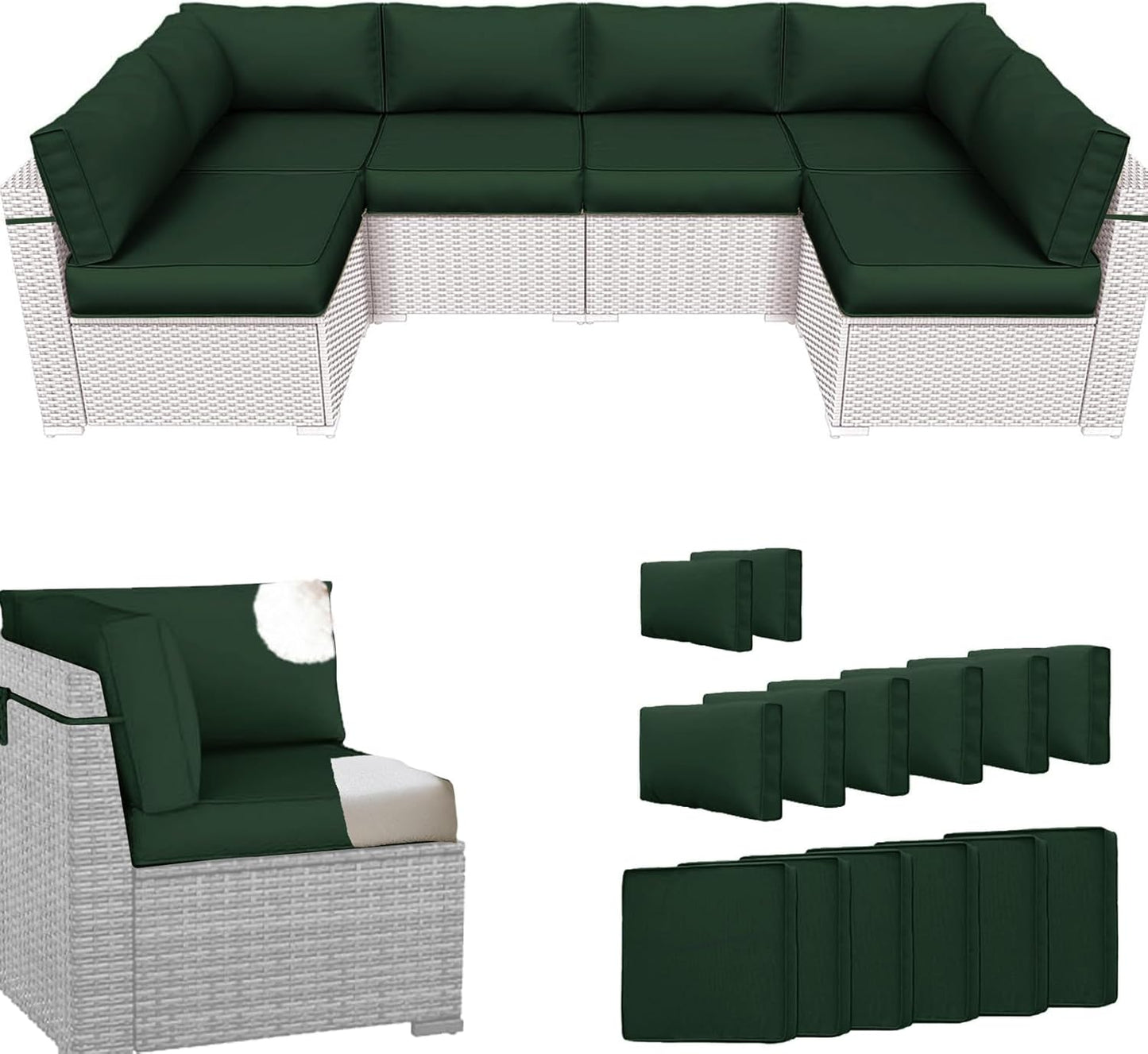 14Pcs Outdoor Sectional Replacement Cushion Set, Waterproof Furniture Cushion, Outside Couch Coushions for 6-Seat Wicker Conversation Sets(Liner&Cover) (Black and White Stripes)