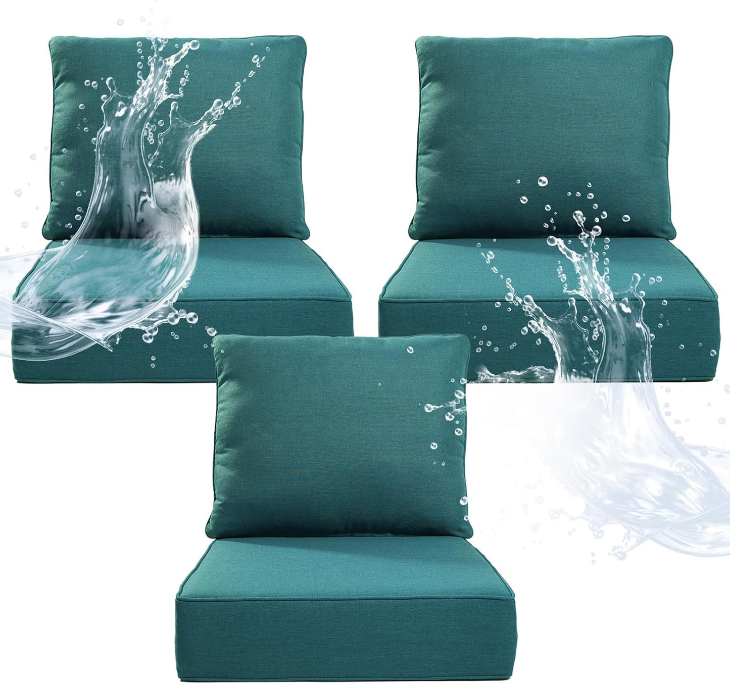 6" Thicker Outdoor Chair Cushion 3 Sets - 24" *24" *6" Waterproof Patio Furniture Cushions with Removable Cover, 28D High Density Sponge Filling Thicken Outdoor Patio Cushions - Beige
