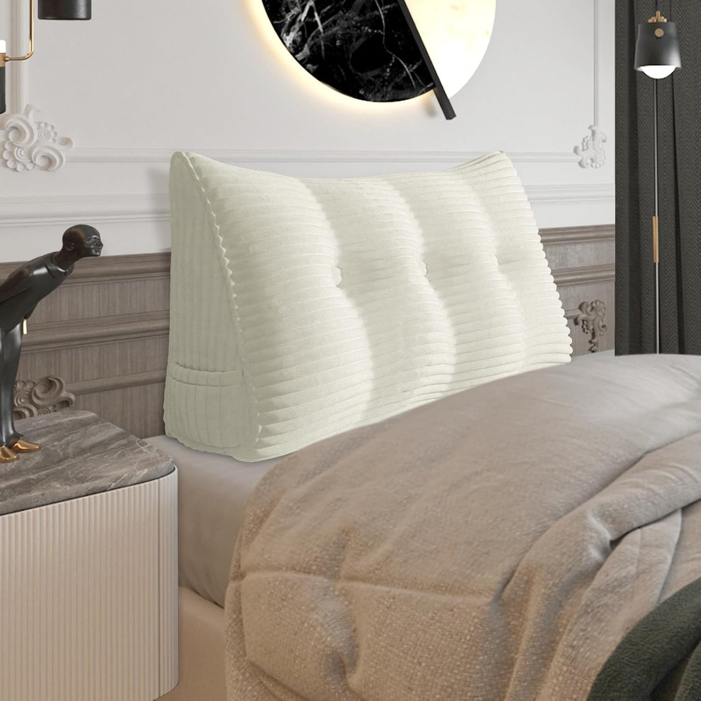 Fully Stuffed Thicken Headboard Pillow Twin Padded Headboard Soft and Firm Support Large Bolster Triangular Bed Wedge Pillow Backrest Positioning Bed Rest Reading Pillows for Bed Corduroy Black