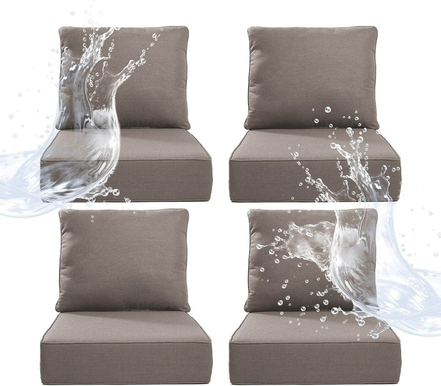 6" Thicker Outdoor Chair Cushion 3 Sets - 24" *24" *6" Waterproof Patio Furniture Cushions with Removable Cover, 28D High Density Sponge Filling Thicken Outdoor Patio Cushions - Beige