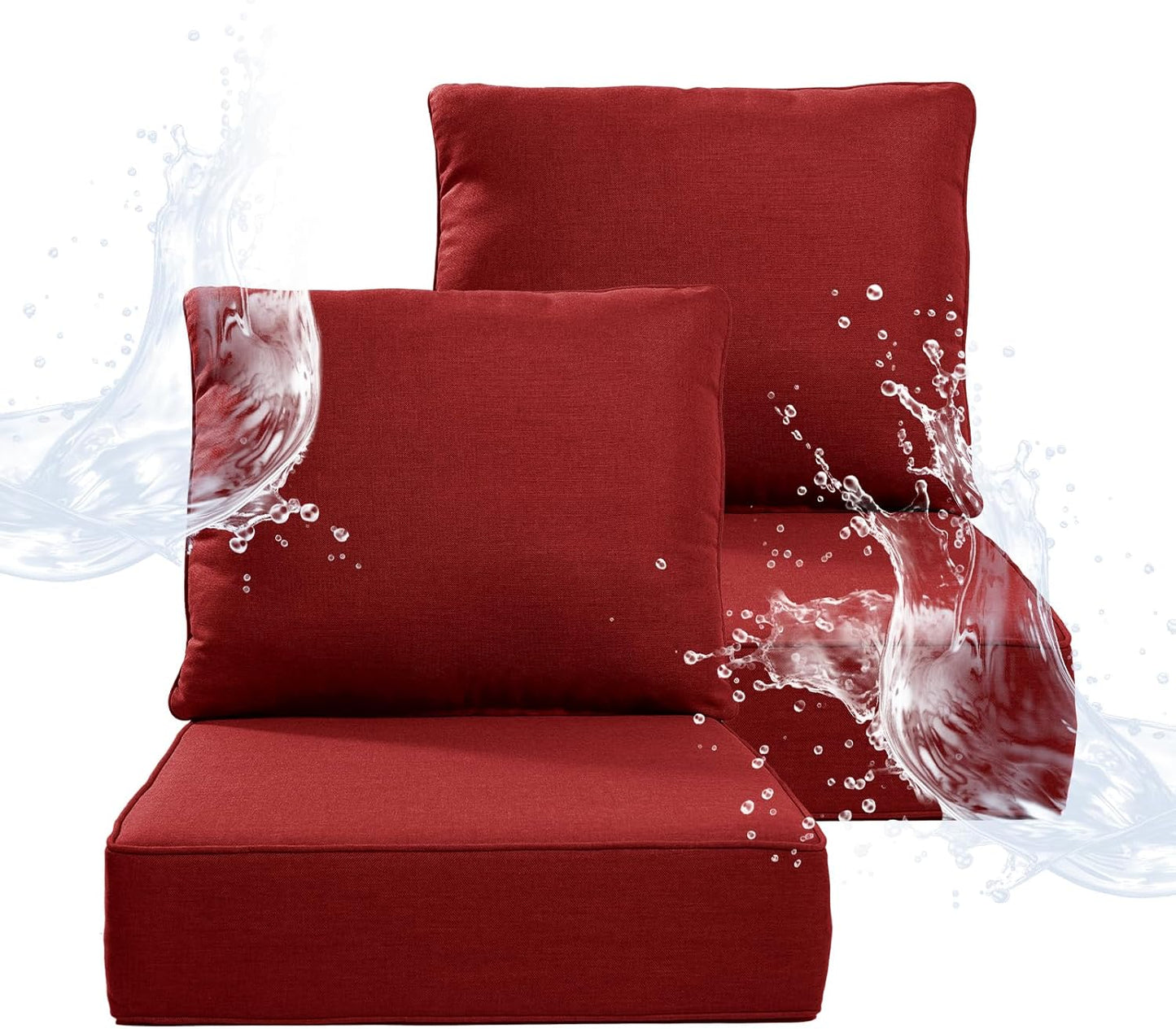 6" Thicker Outdoor Chair Cushion 3 Sets - 24" *24" *6" Waterproof Patio Furniture Cushions with Removable Cover, 28D High Density Sponge Filling Thicken Outdoor Patio Cushions - Beige