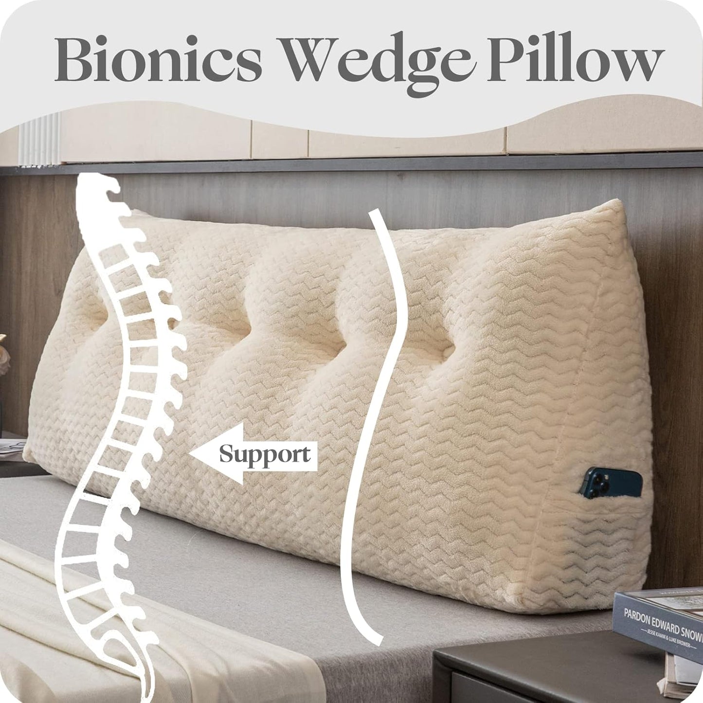 Large Bolster Triangular Headboard Wedge Backrest Positioning Support Bed Rest Reading Pillows Headboard Wedge Pillows for Day Bed with Removable Cover