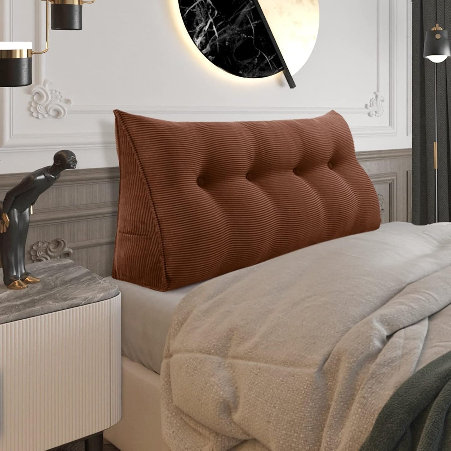 Fully Stuffed Thicken Headboard Pillow Twin Padded Headboard Soft and Firm Support Large Bolster Triangular Bed Wedge Pillow Backrest Positioning Bed Rest Reading Pillows for Bed Corduroy Black