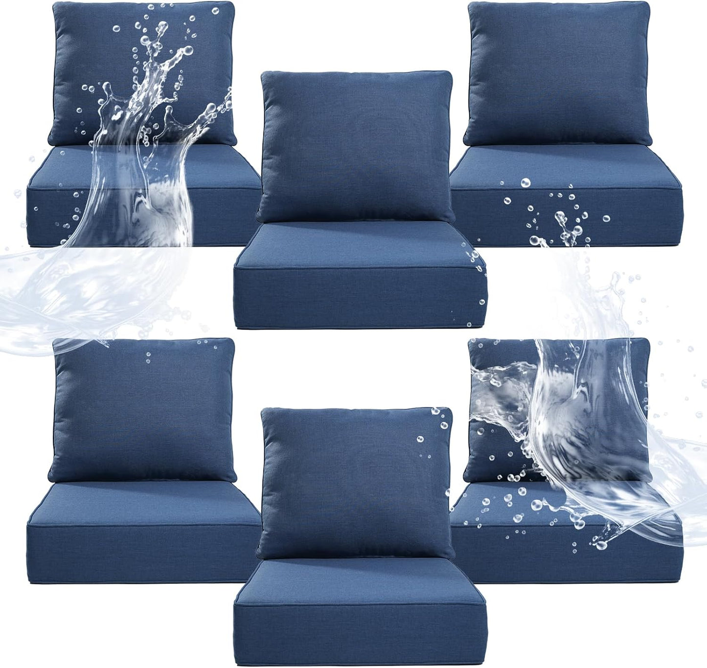 6" Thicker Outdoor Chair Cushion 3 Sets - 24" *24" *6" Waterproof Patio Furniture Cushions with Removable Cover, 28D High Density Sponge Filling Thicken Outdoor Patio Cushions - Beige