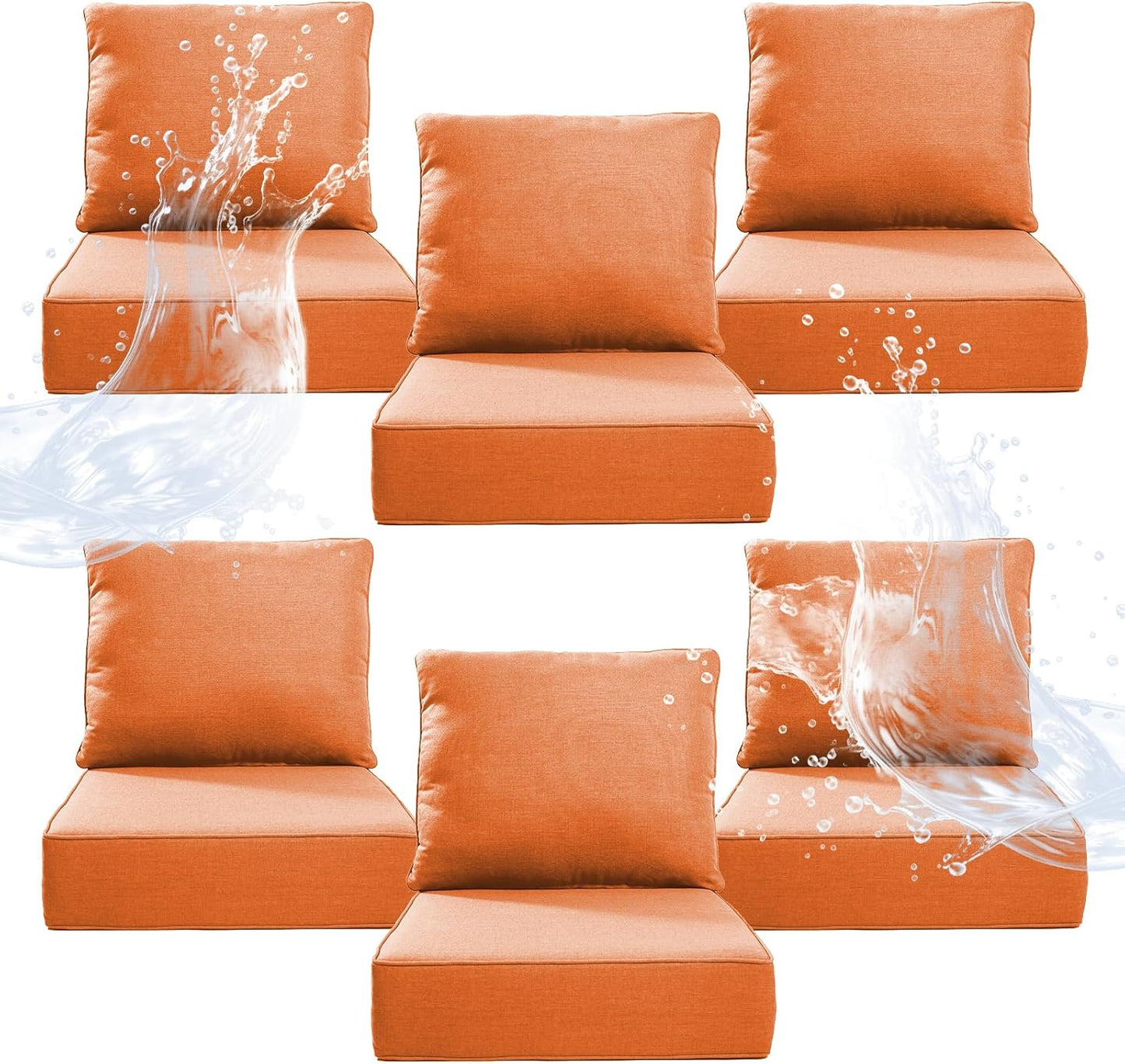 6" Thicker Outdoor Chair Cushion 3 Sets - 24" *24" *6" Waterproof Patio Furniture Cushions with Removable Cover, 28D High Density Sponge Filling Thicken Outdoor Patio Cushions - Beige