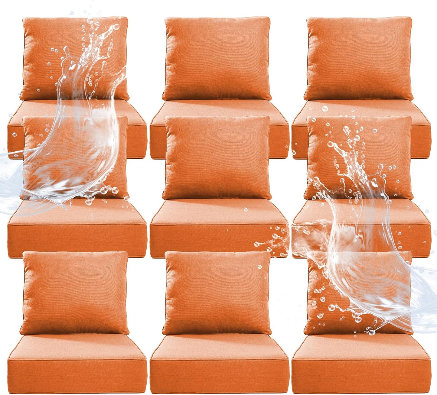 6" Thicker Outdoor Chair Cushion 3 Sets - 24" *24" *6" Waterproof Patio Furniture Cushions with Removable Cover, 28D High Density Sponge Filling Thicken Outdoor Patio Cushions - Beige
