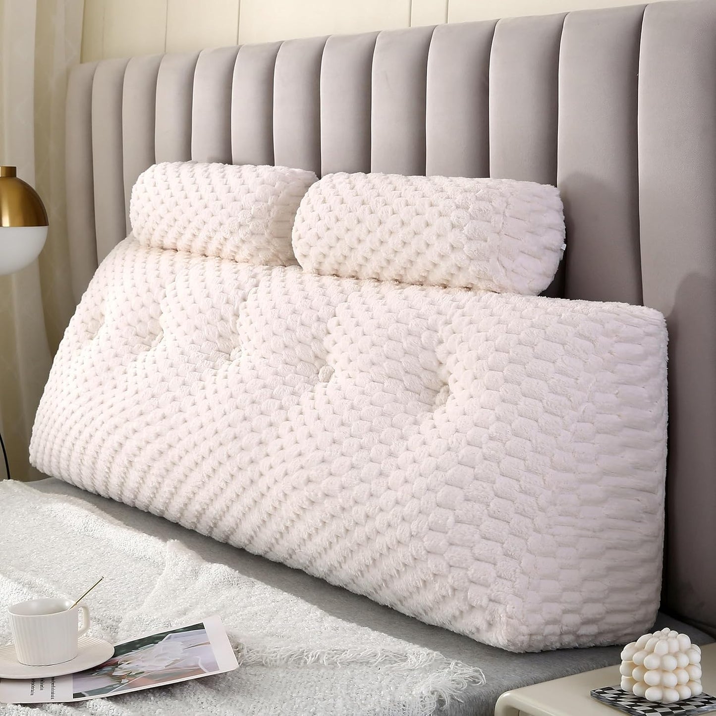 Wedge Headboard Pillows + 2 Head Roll Pillow Bed Wedge Pillow for Headboard Large Bolster for Bed Rest Reading Pillows Backrest Pillows for Sitting in Bed Backrest Positioning Support
