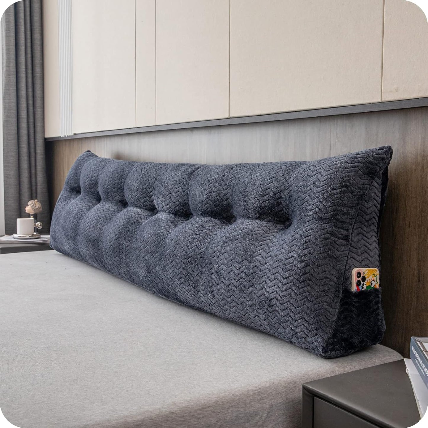 Large Bolster Triangular Headboard Wedge Backrest Positioning Support Bed Rest Reading Pillows Headboard Wedge Pillows for Day Bed with Removable Cover