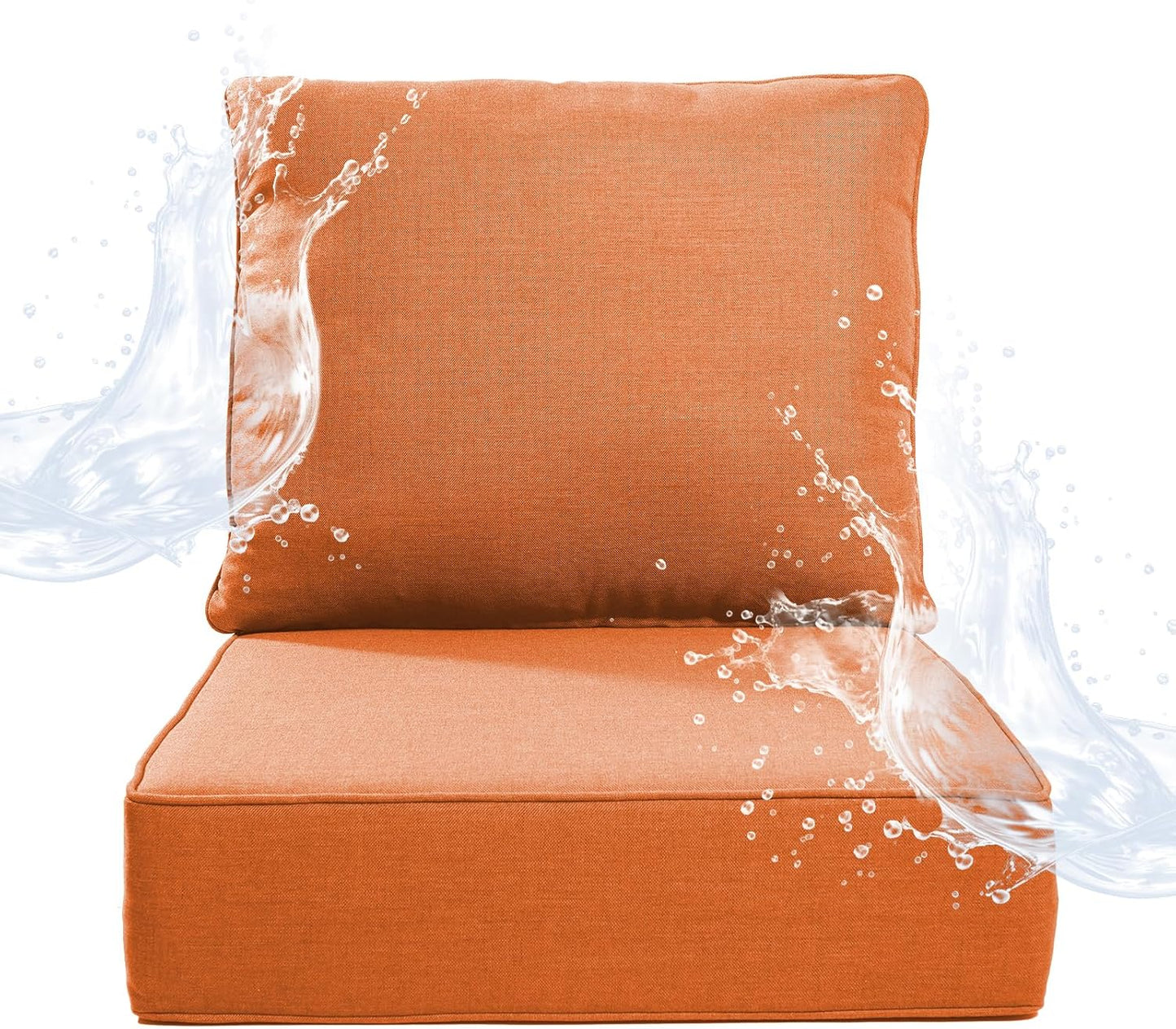 6" Thicker Outdoor Chair Cushion 3 Sets - 24" *24" *6" Waterproof Patio Furniture Cushions with Removable Cover, 28D High Density Sponge Filling Thicken Outdoor Patio Cushions - Beige