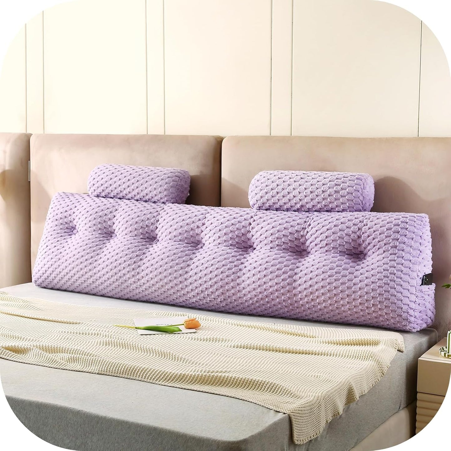 Wedge Headboard Pillows + 2 Head Roll Pillow Bed Wedge Pillow for Headboard Large Bolster for Bed Rest Reading Pillows Backrest Pillows for Sitting in Bed Backrest Positioning Support