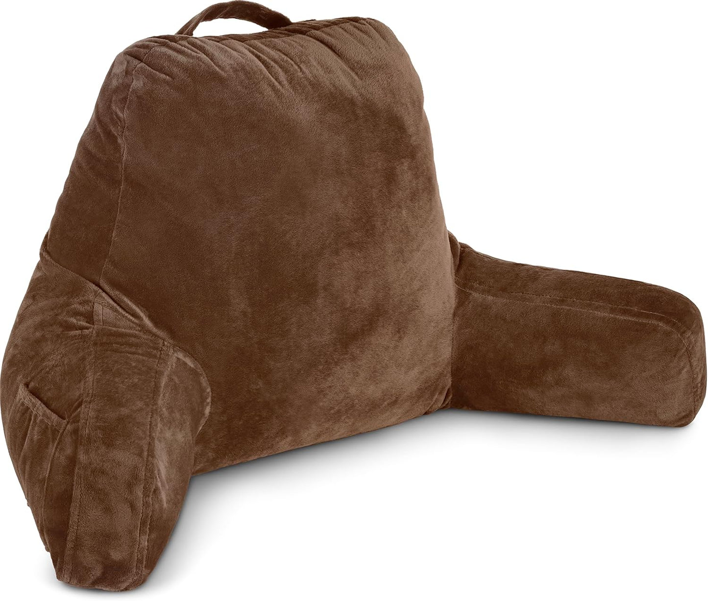 Husband Pillow Black, Original Reading Pillow in Bed Rest Chair, Shredded Memory Foam Large Lounge Cushion Adult Backrest with Arms, Comfy Back Support for Sit Sitting Up, Washable/Removable Cover