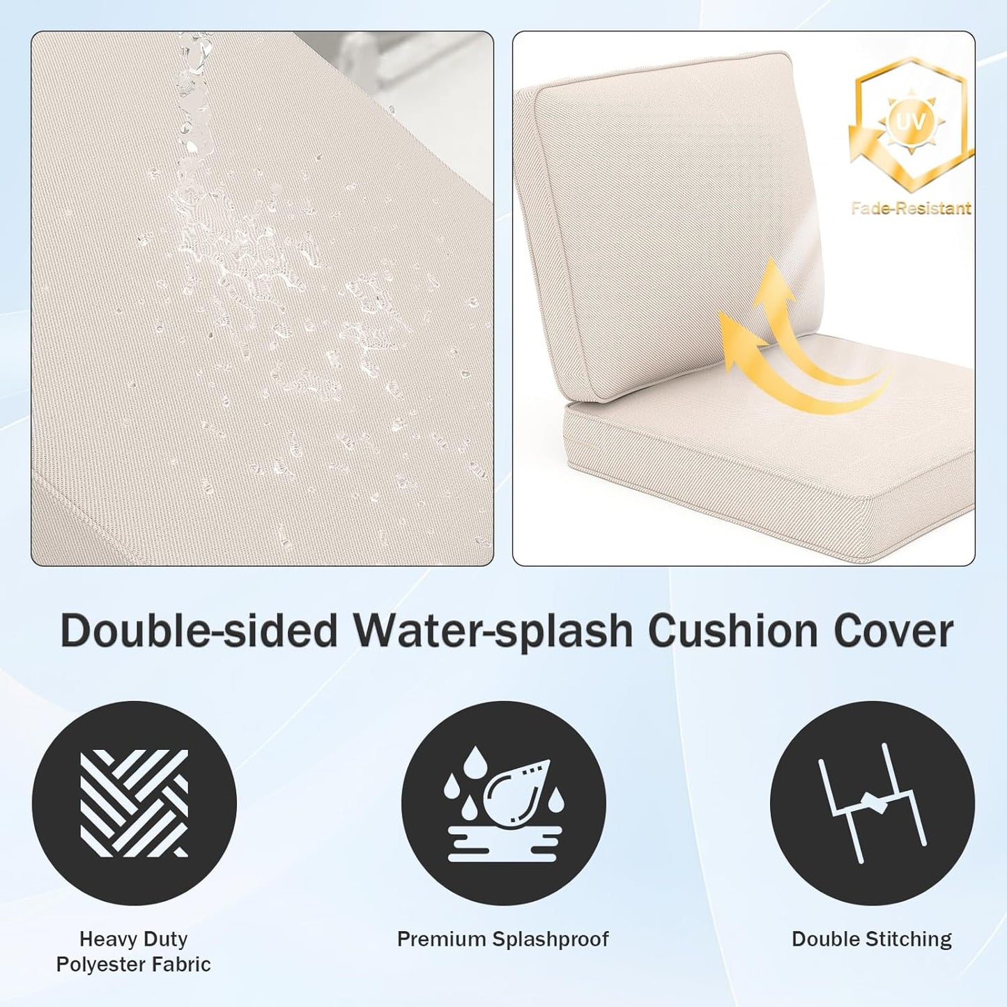24" x 23" Outdoor Chair Cushions, High-Density Foam Deep Seat Patio Cushions Olefin Fabric & Removable Zipper Cover Outdoor Furniture Replacement Cushions Set of 5 for Chair Sofa Couch - Beige