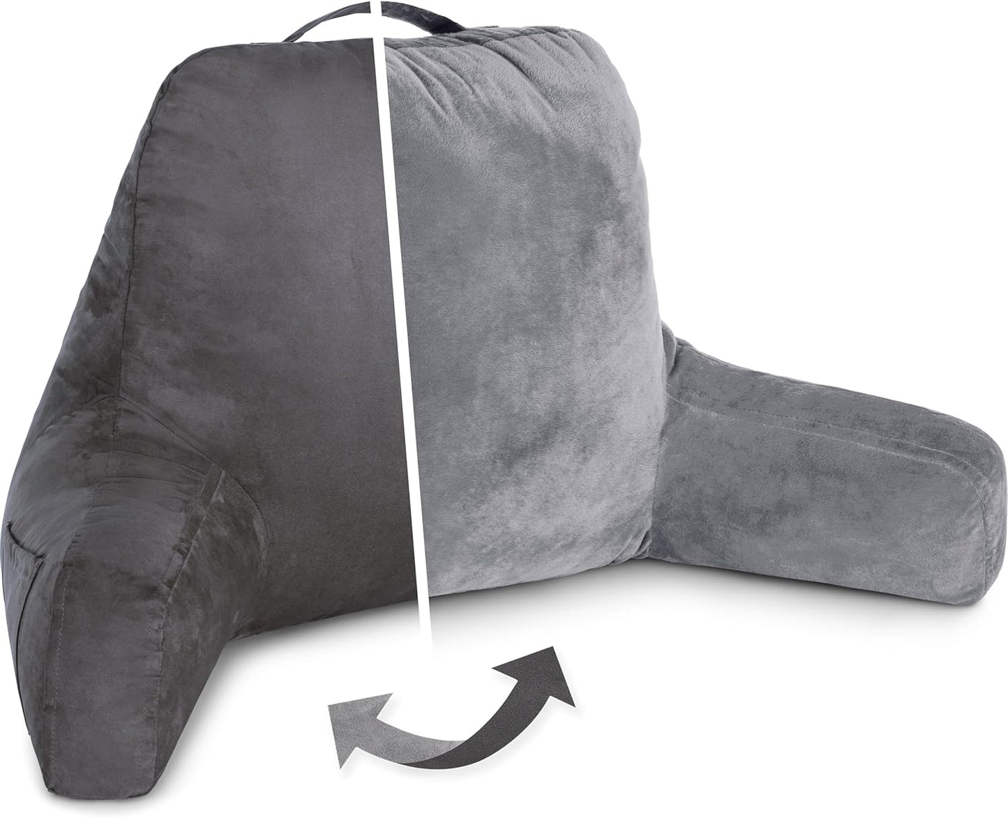 Husband Pillow Black, Original Reading Pillow in Bed Rest Chair, Shredded Memory Foam Large Lounge Cushion Adult Backrest with Arms, Comfy Back Support for Sit Sitting Up, Washable/Removable Cover