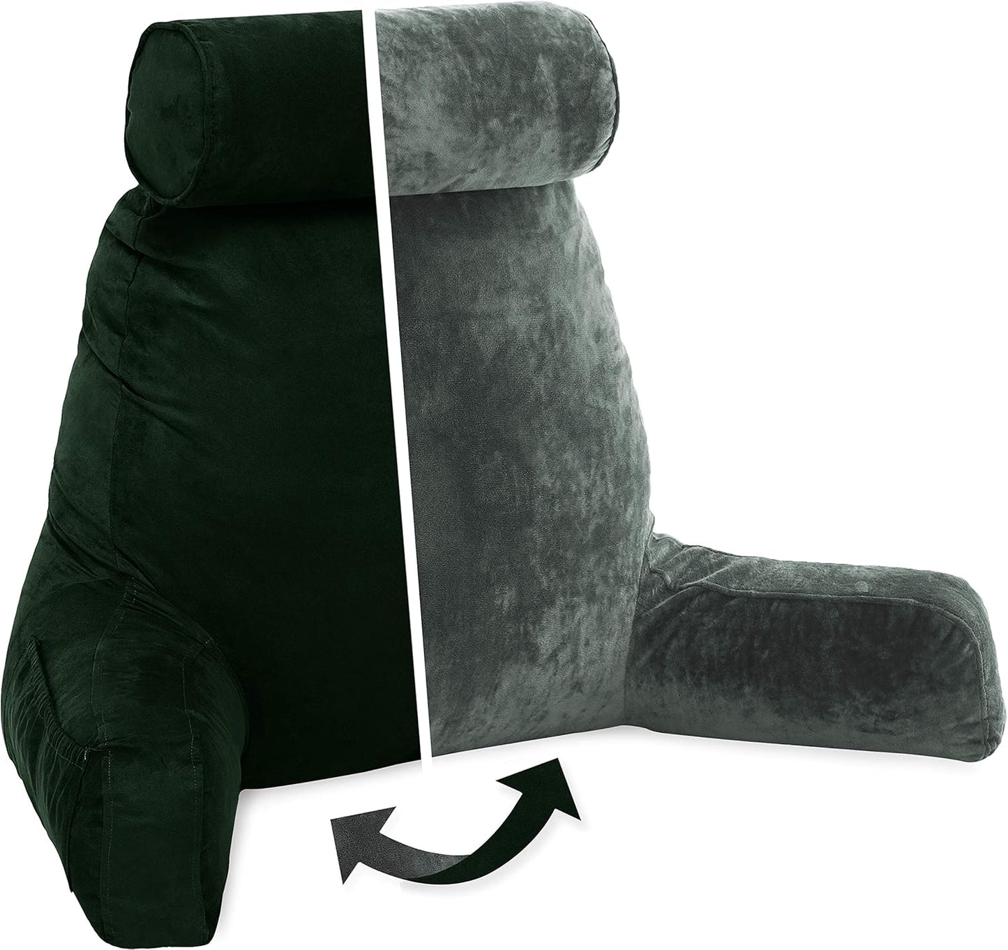 Husband Pillow Black, Original Reading Pillow in Bed Rest Chair, Shredded Memory Foam Large Lounge Cushion Adult Backrest with Arms, Comfy Back Support for Sit Sitting Up, Washable/Removable Cover