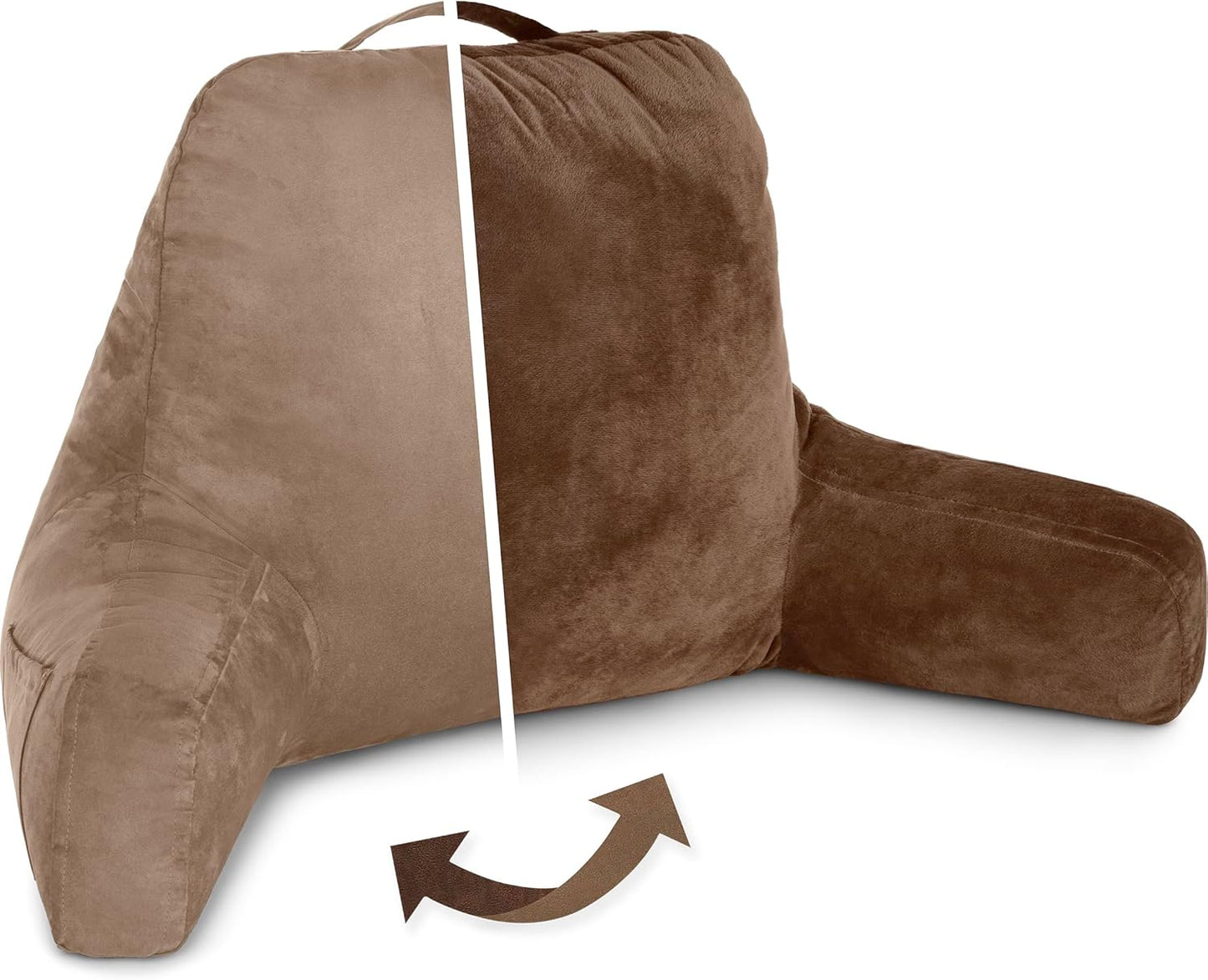 Husband Pillow Black, Original Reading Pillow in Bed Rest Chair, Shredded Memory Foam Large Lounge Cushion Adult Backrest with Arms, Comfy Back Support for Sit Sitting Up, Washable/Removable Cover