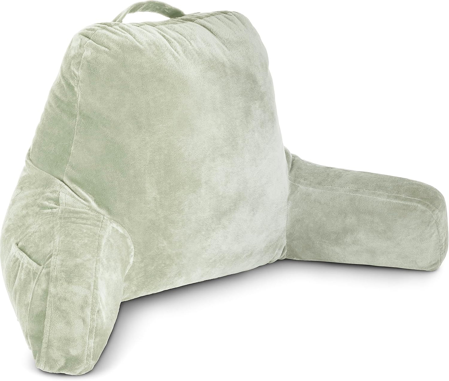 Husband Pillow Black, Original Reading Pillow in Bed Rest Chair, Shredded Memory Foam Large Lounge Cushion Adult Backrest with Arms, Comfy Back Support for Sit Sitting Up, Washable/Removable Cover