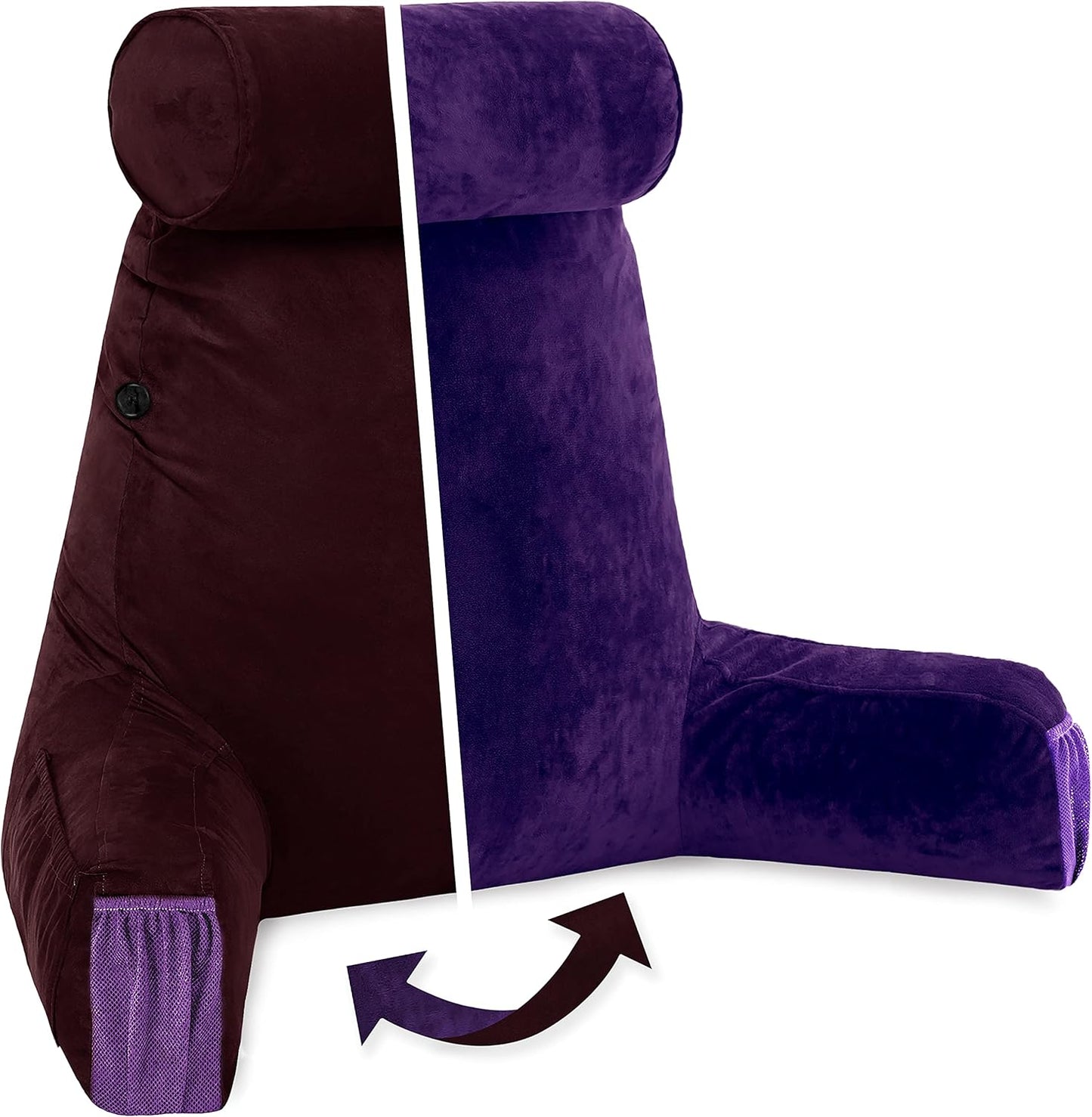 Husband Pillow Black, Original Reading Pillow in Bed Rest Chair, Shredded Memory Foam Large Lounge Cushion Adult Backrest with Arms, Comfy Back Support for Sit Sitting Up, Washable/Removable Cover