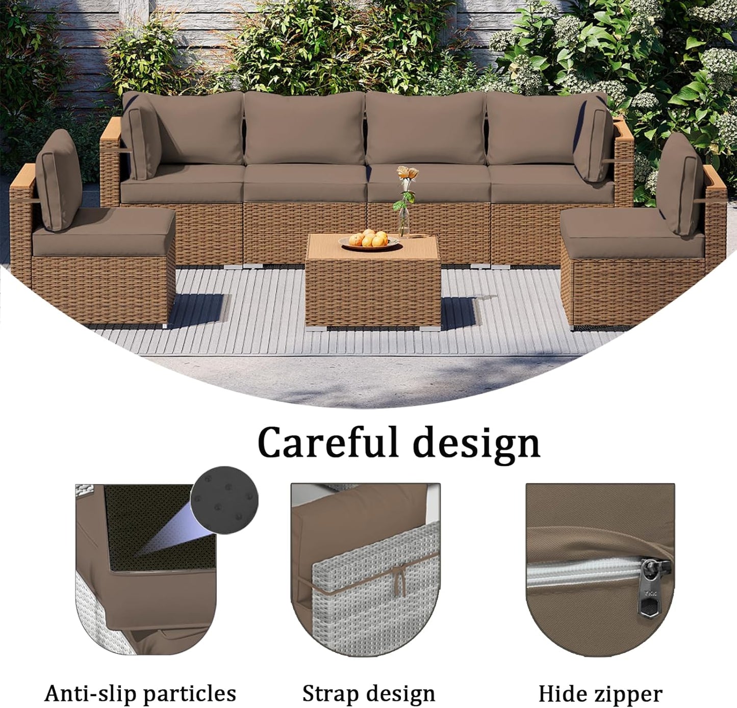 14 Pieces Outdoor Sectional Replacement Cushions for Patio Furniture, 4in Thick Outdoor Sofa Cushions for 6 Seat, Waterproof Deep Seat Couch Patio Cushions Set (Khaki)