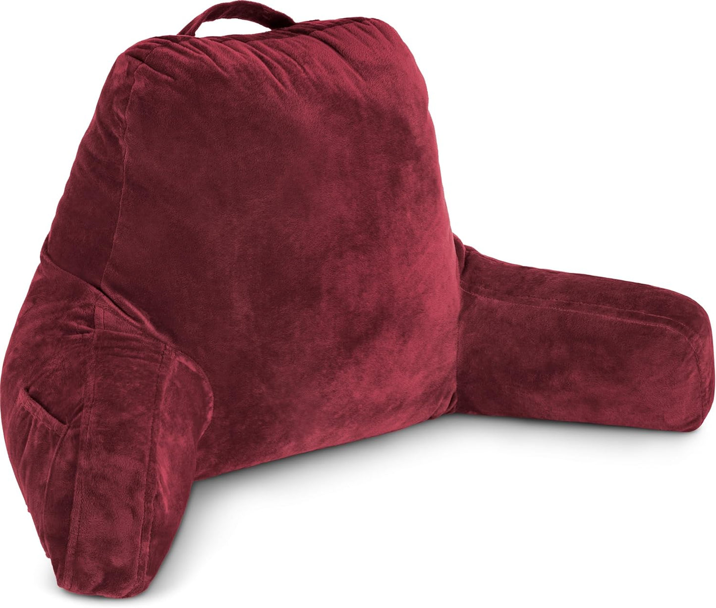 Husband Pillow Black, Original Reading Pillow in Bed Rest Chair, Shredded Memory Foam Large Lounge Cushion Adult Backrest with Arms, Comfy Back Support for Sit Sitting Up, Washable/Removable Cover
