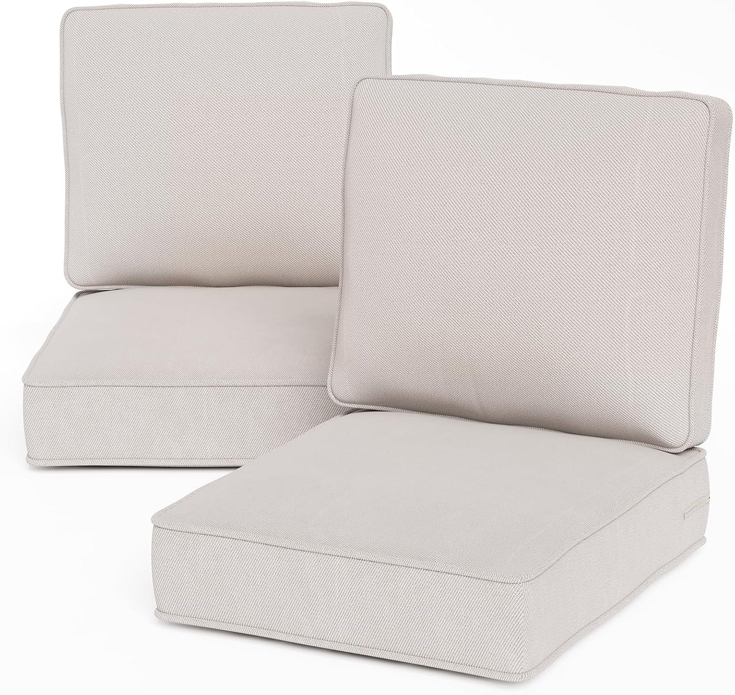 24" x 23" Outdoor Chair Cushions, High-Density Foam Deep Seat Patio Cushions Olefin Fabric & Removable Zipper Cover Outdoor Furniture Replacement Cushions Set of 5 for Chair Sofa Couch - Beige
