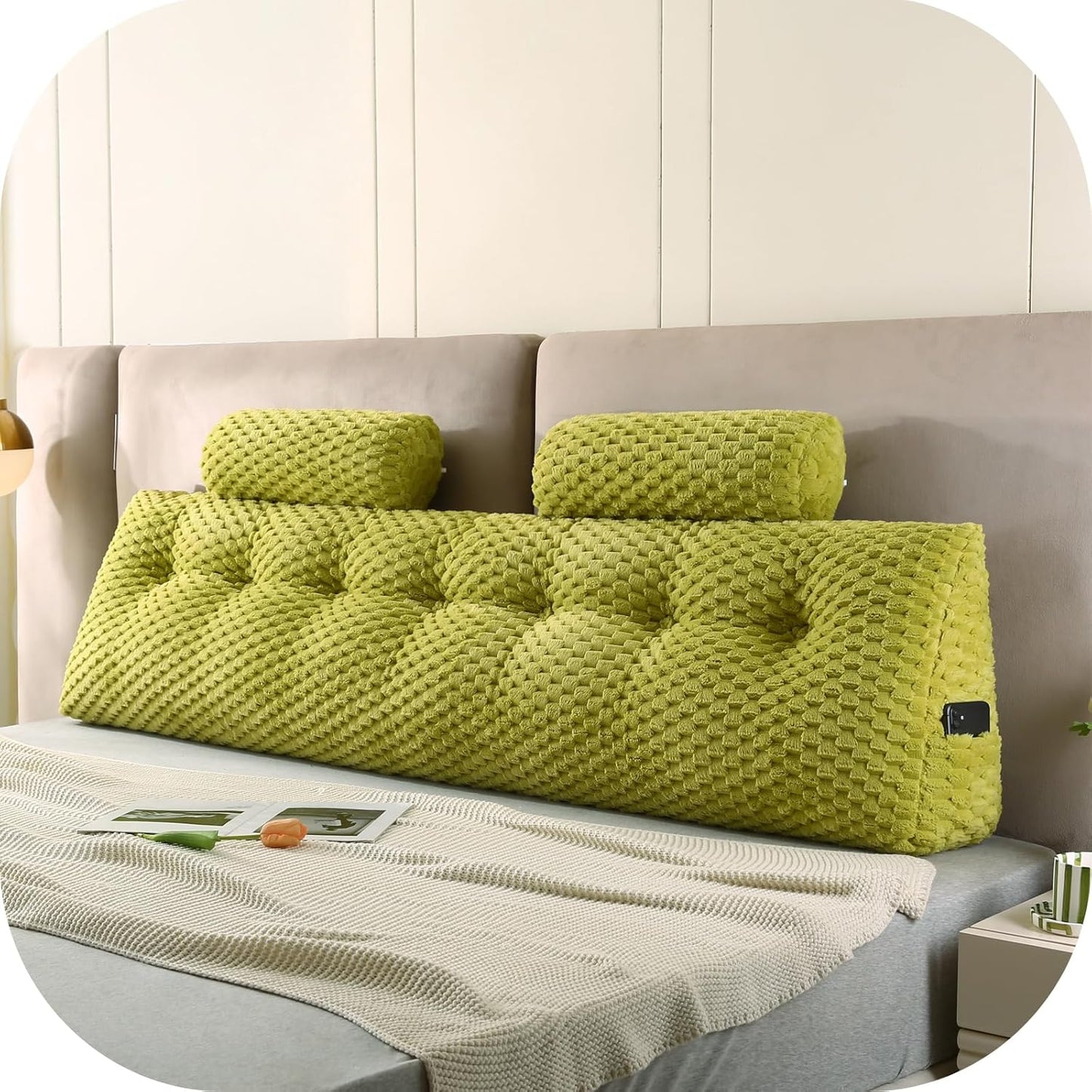 Wedge Headboard Pillows + 2 Head Roll Pillow Bed Wedge Pillow for Headboard Large Bolster for Bed Rest Reading Pillows Backrest Pillows for Sitting in Bed Backrest Positioning Support
