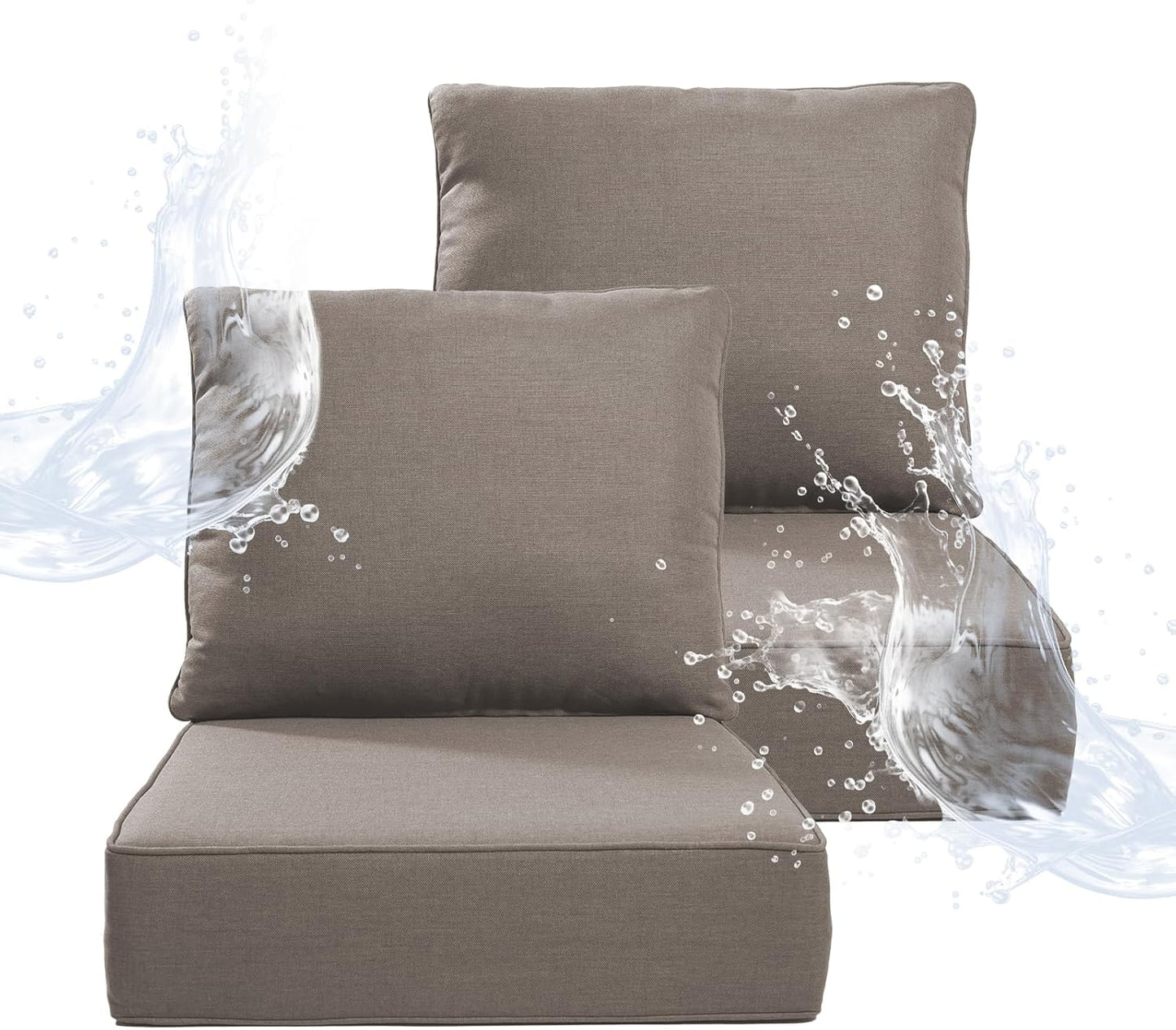 6" Thicker Outdoor Chair Cushion 3 Sets - 24" *24" *6" Waterproof Patio Furniture Cushions with Removable Cover, 28D High Density Sponge Filling Thicken Outdoor Patio Cushions - Beige