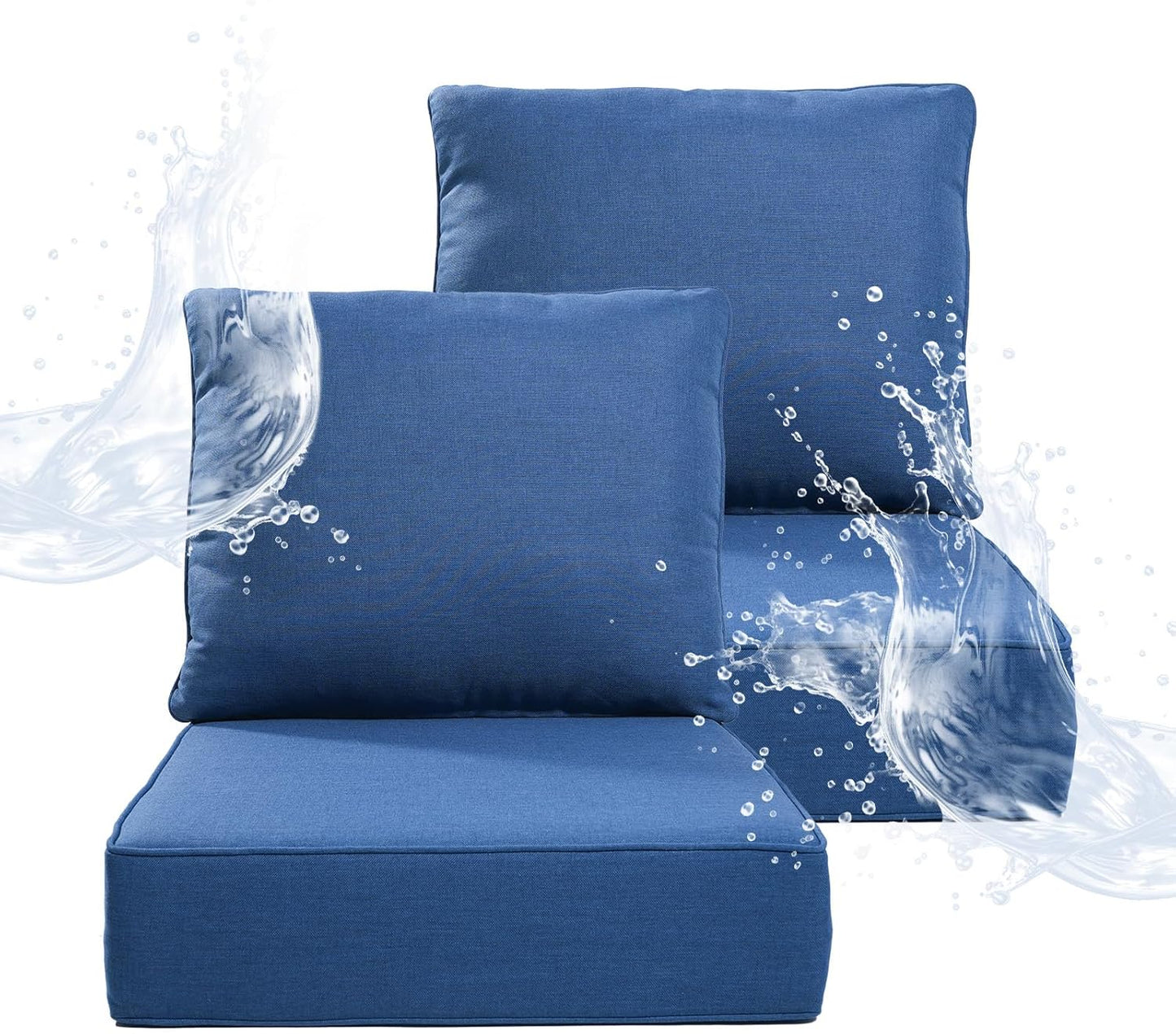 6" Thicker Outdoor Chair Cushion 3 Sets - 24" *24" *6" Waterproof Patio Furniture Cushions with Removable Cover, 28D High Density Sponge Filling Thicken Outdoor Patio Cushions - Beige