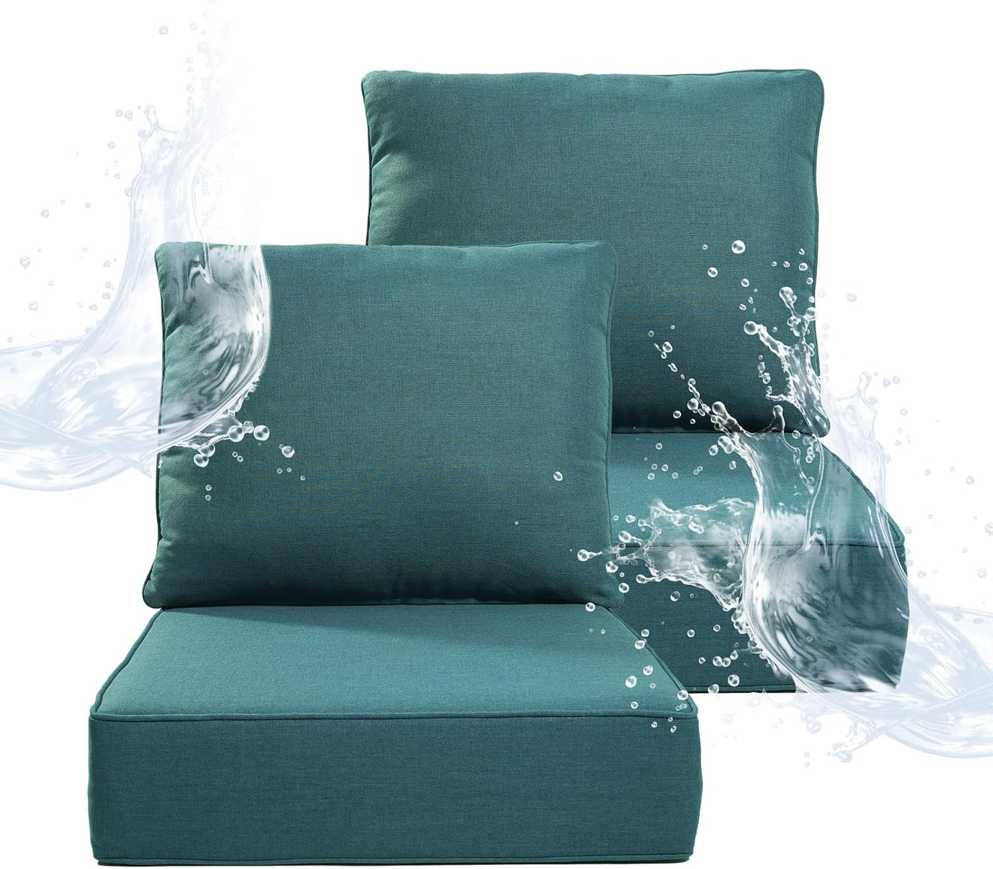 6" Thicker Outdoor Chair Cushion 3 Sets - 24" *24" *6" Waterproof Patio Furniture Cushions with Removable Cover, 28D High Density Sponge Filling Thicken Outdoor Patio Cushions - Beige