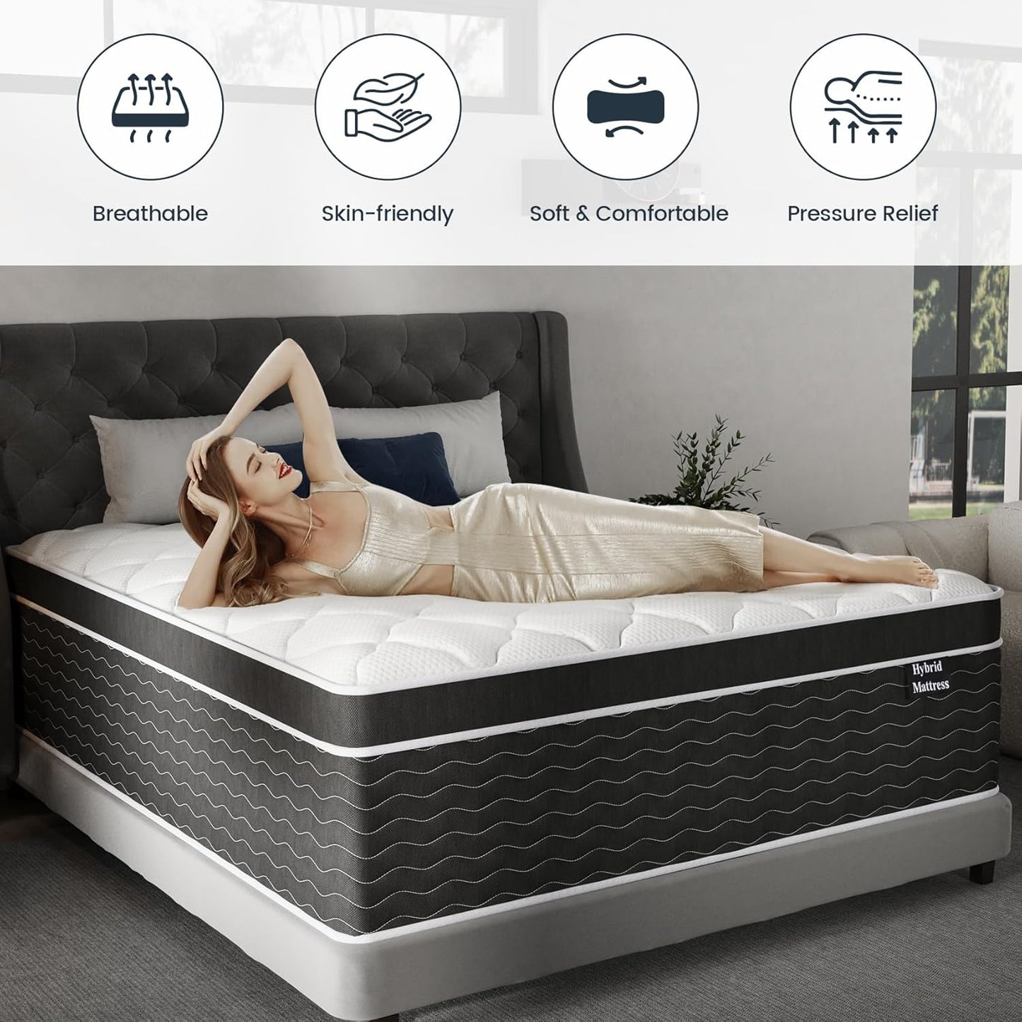 Full Size Mattress, 10 inch Full Bed Mattress in a Box, Medium Plush Hybrid Mattresses with Gel Memory Foam and Pocket Springs, Pressure Relief & Upgraded Support, Cooling and Breathable