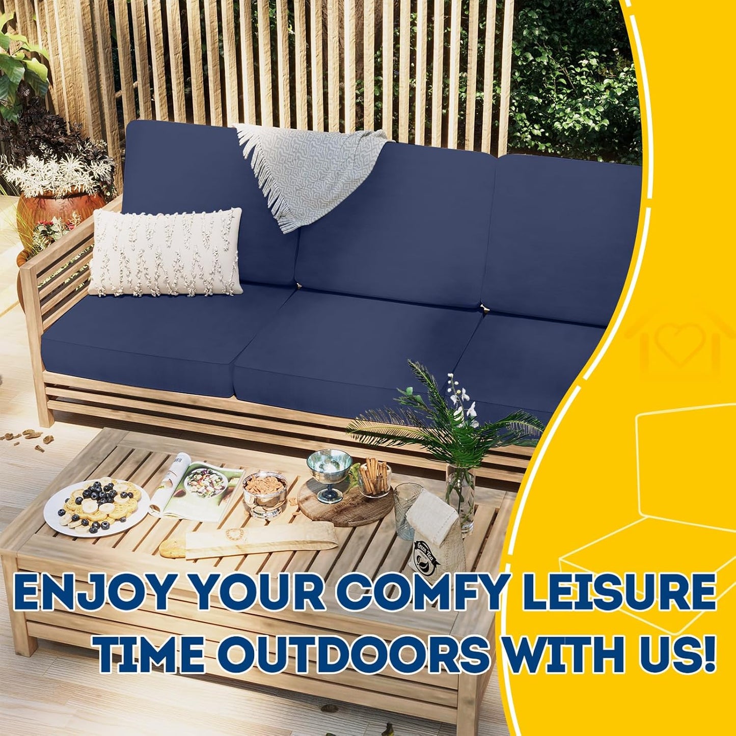 AAAAAcessories Outdoor Deep Seat Cushions, Foam Pillow, Waterproof, Fade-Resistant Patio Furniture Replacement Cushions, 24" x 24" x 5", Set of 4, Navy Blue