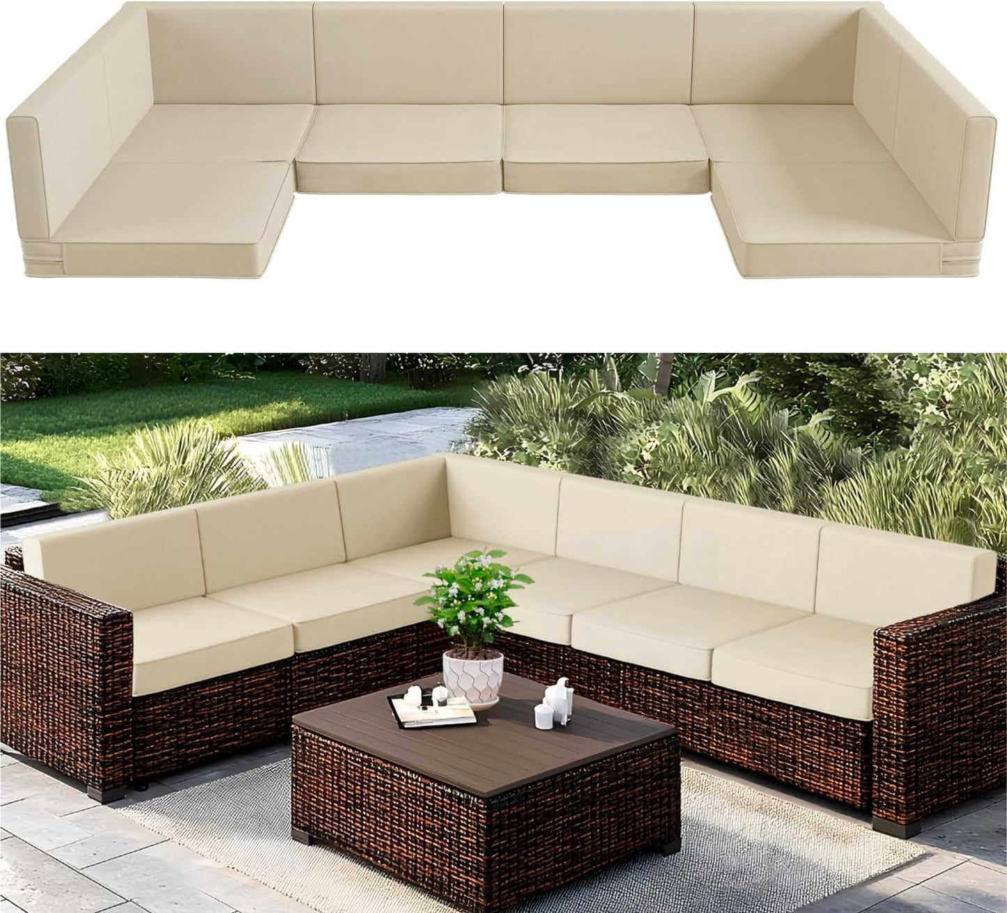Codi 14-Piece Outdoor Cushions for Patio Furniture, 6 Seat Waterproof Replacement Cushion Set - High-Density Foam, UV Resistant, Fits Wicker & Rattan Sectional Sofas - Navy