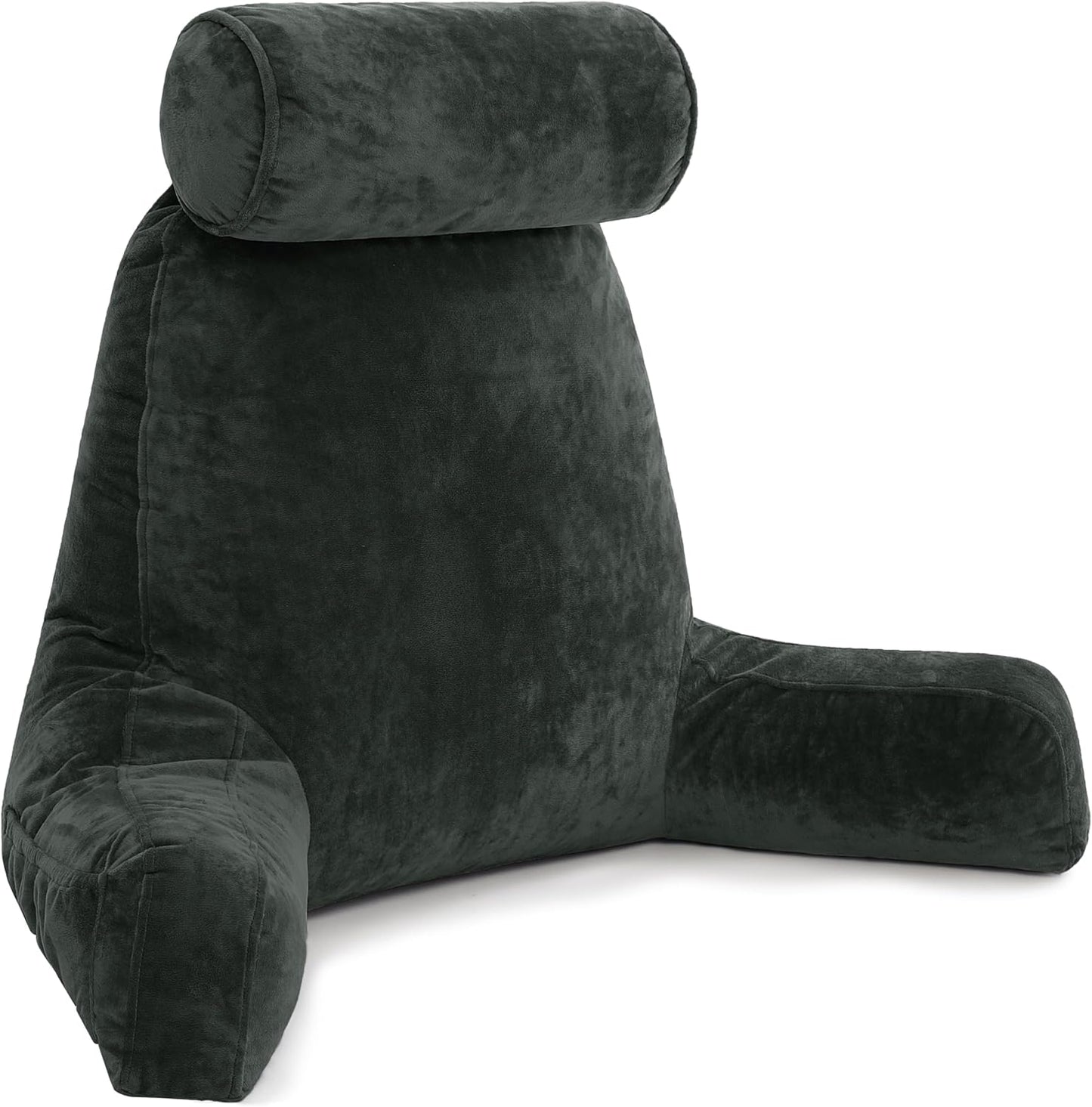 Husband Pillow Black, Original Reading Pillow in Bed Rest Chair, Shredded Memory Foam Large Lounge Cushion Adult Backrest with Arms, Comfy Back Support for Sit Sitting Up, Washable/Removable Cover