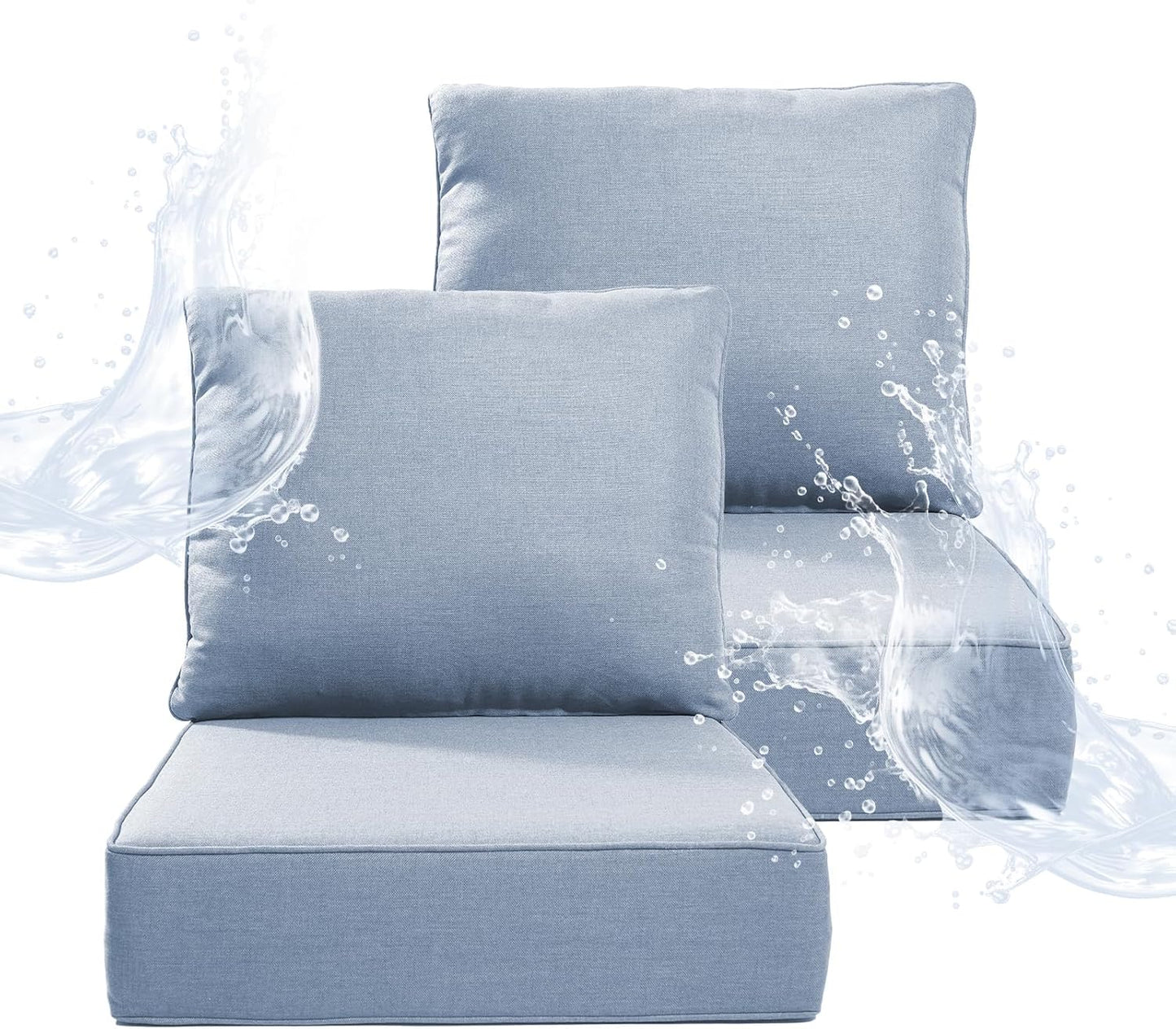 6" Thicker Outdoor Chair Cushion 3 Sets - 24" *24" *6" Waterproof Patio Furniture Cushions with Removable Cover, 28D High Density Sponge Filling Thicken Outdoor Patio Cushions - Beige